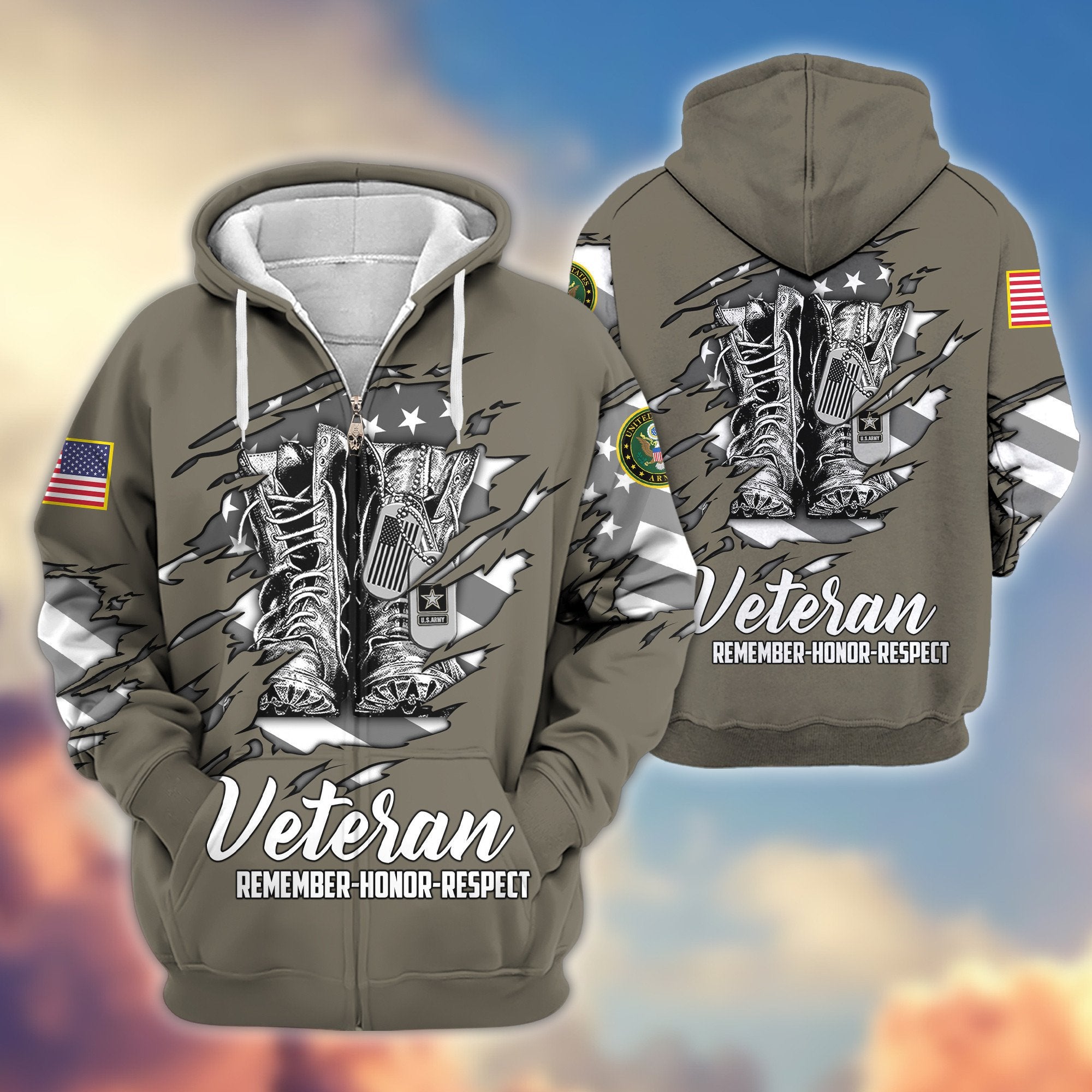 Premium US Army Zip Hoodie VPVC607610, Gifts For Army Veteran, Gifts On Father's Day, Veterans Day.