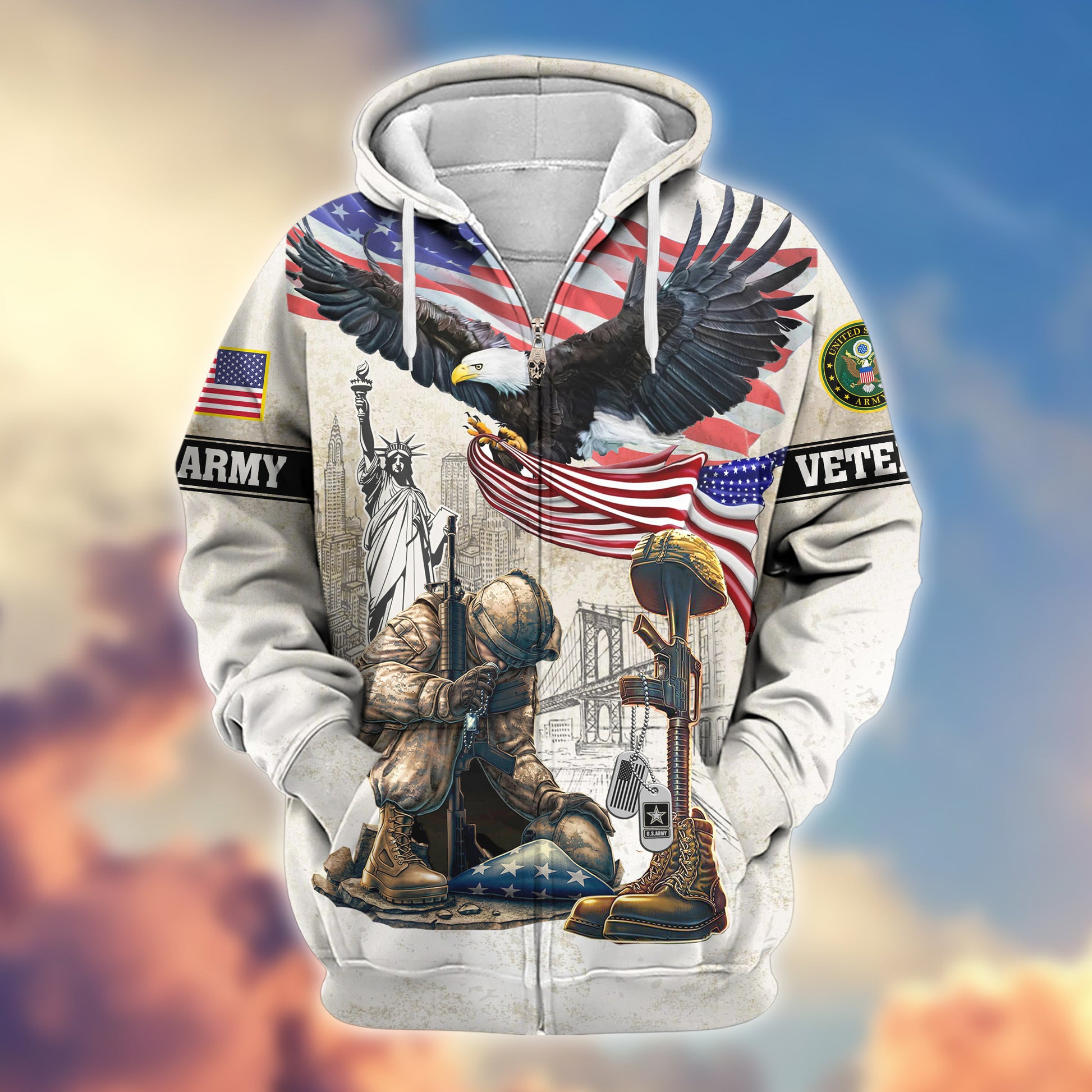 Premium US Army Zip Hoodie VPVC607701, Gifts For Army Veteran, Gifts On Father's Day, Veterans Day.