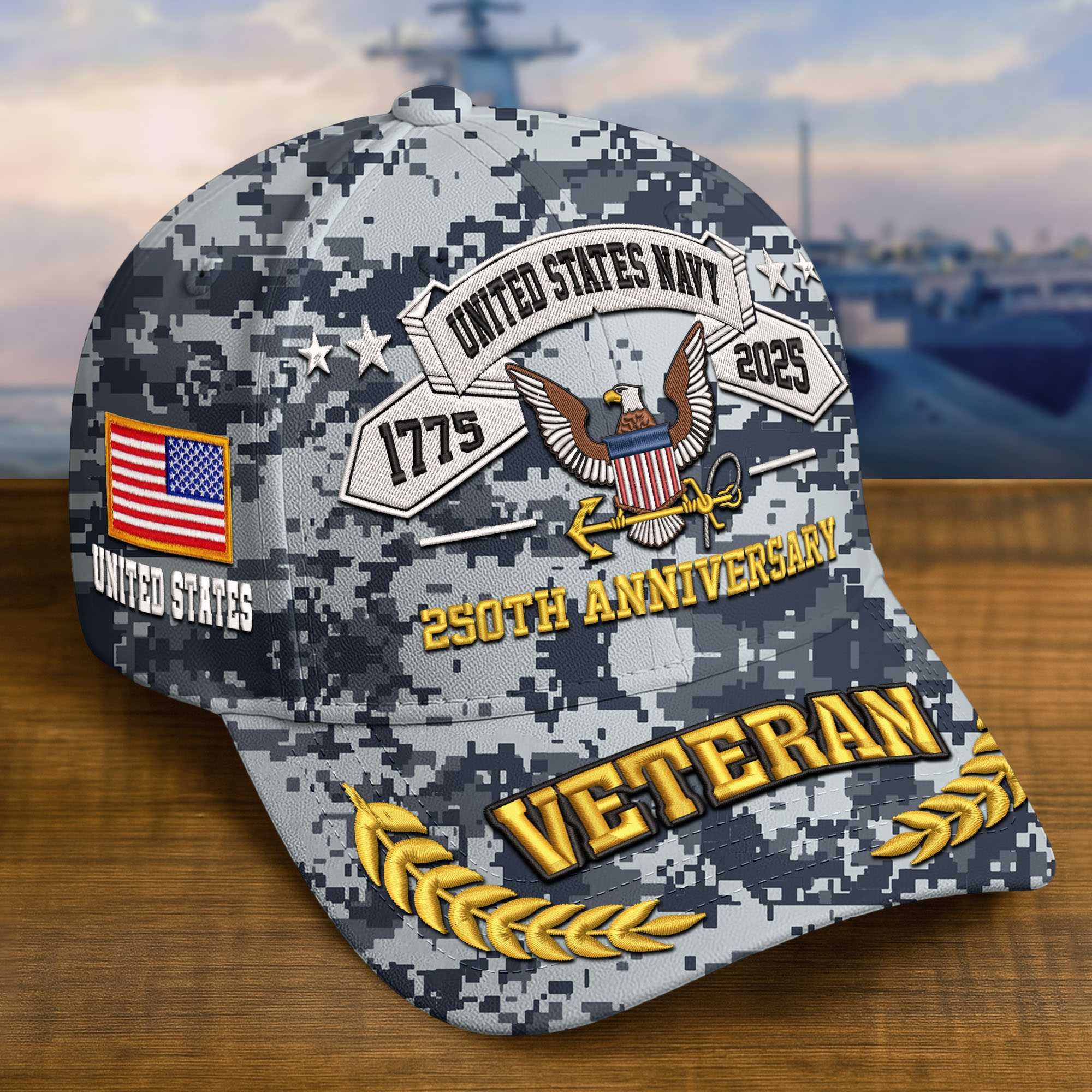 Premium Custom US Navy Embroidered Hat VPVC308804, 250th Anniversary Navy Hat, Gifts For Navy Veteran, Gifts On Father's Day, Veterans Day.