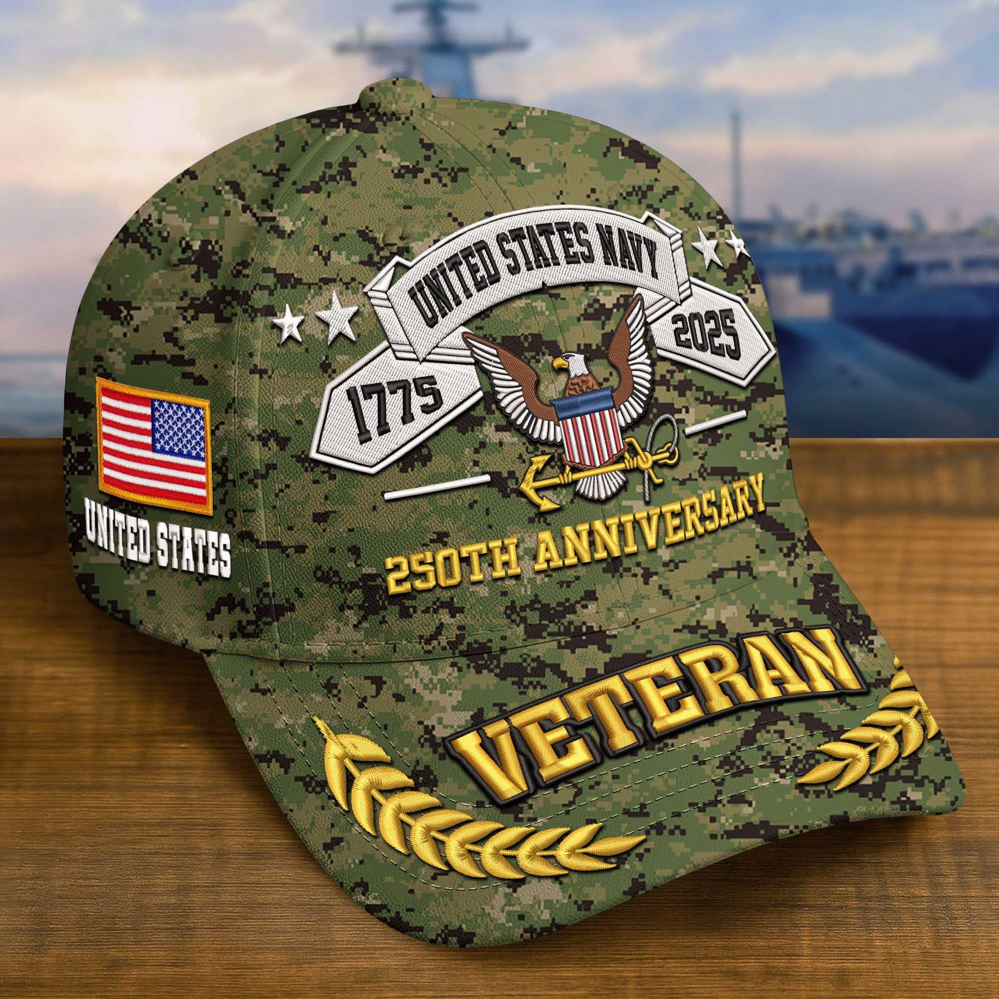 Premium Custom US Navy Embroidered Hat VPVC308805, 250th Anniversary Navy Hat, Gifts For Navy Veteran, Gifts On Father's Day, Veterans Day.