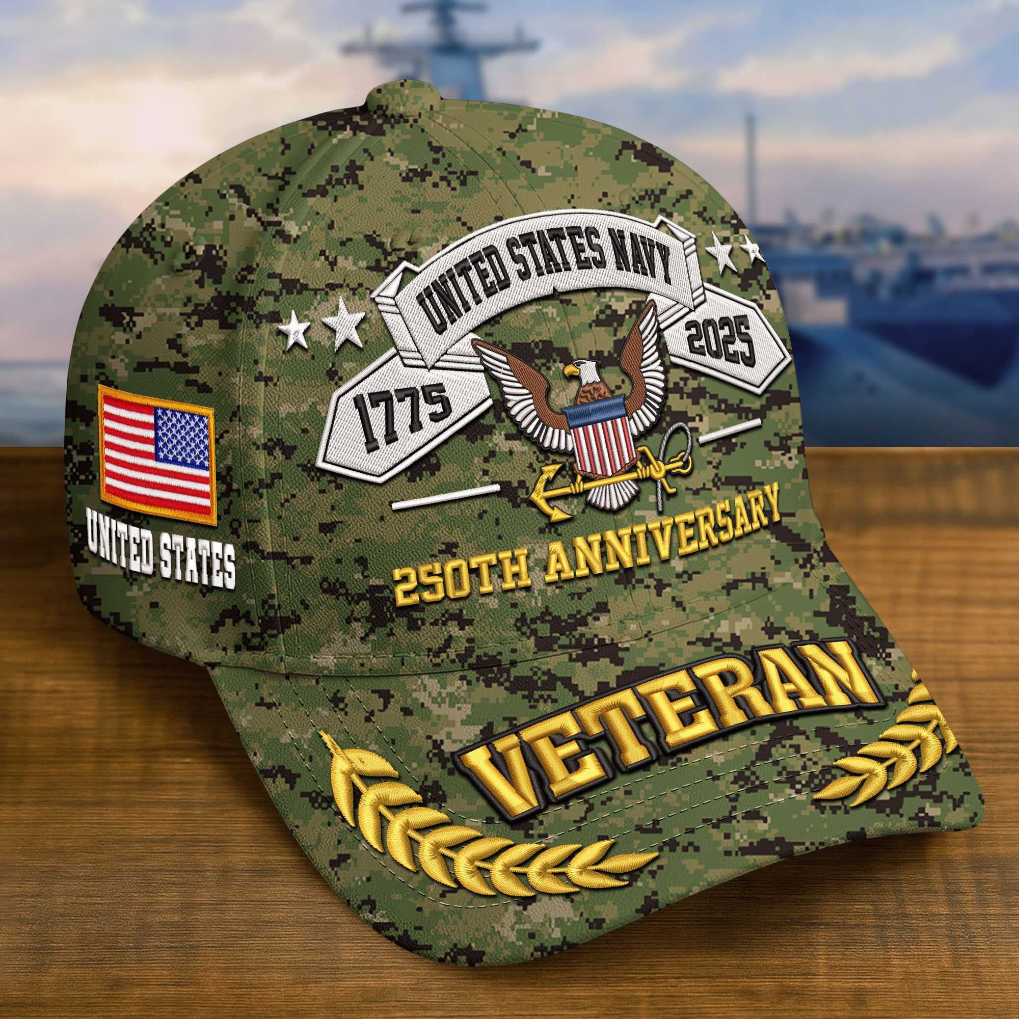 Premium Custom US Navy Embroidered Hat VPVC308805, 250th Anniversary Navy Hat, Gifts For Navy Veteran, Gifts On Father's Day, Veterans Day.