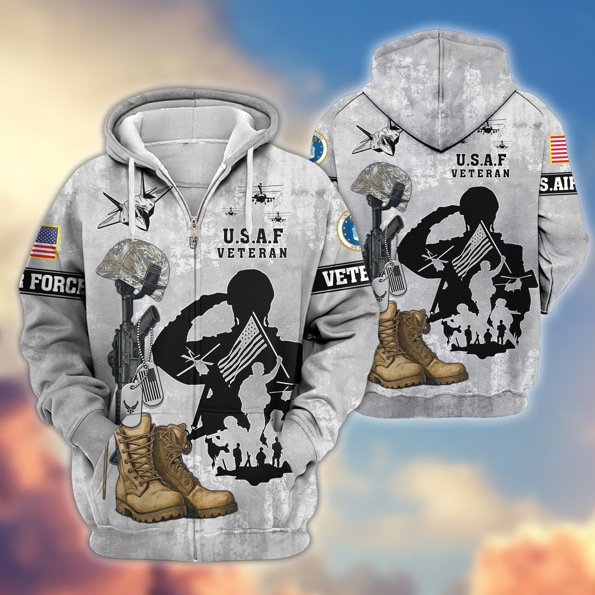 Premium USAF Zip Hoodie VPVC608004, Gifts For Air Force Veteran, Gifts On Father's Day, Veterans Day.