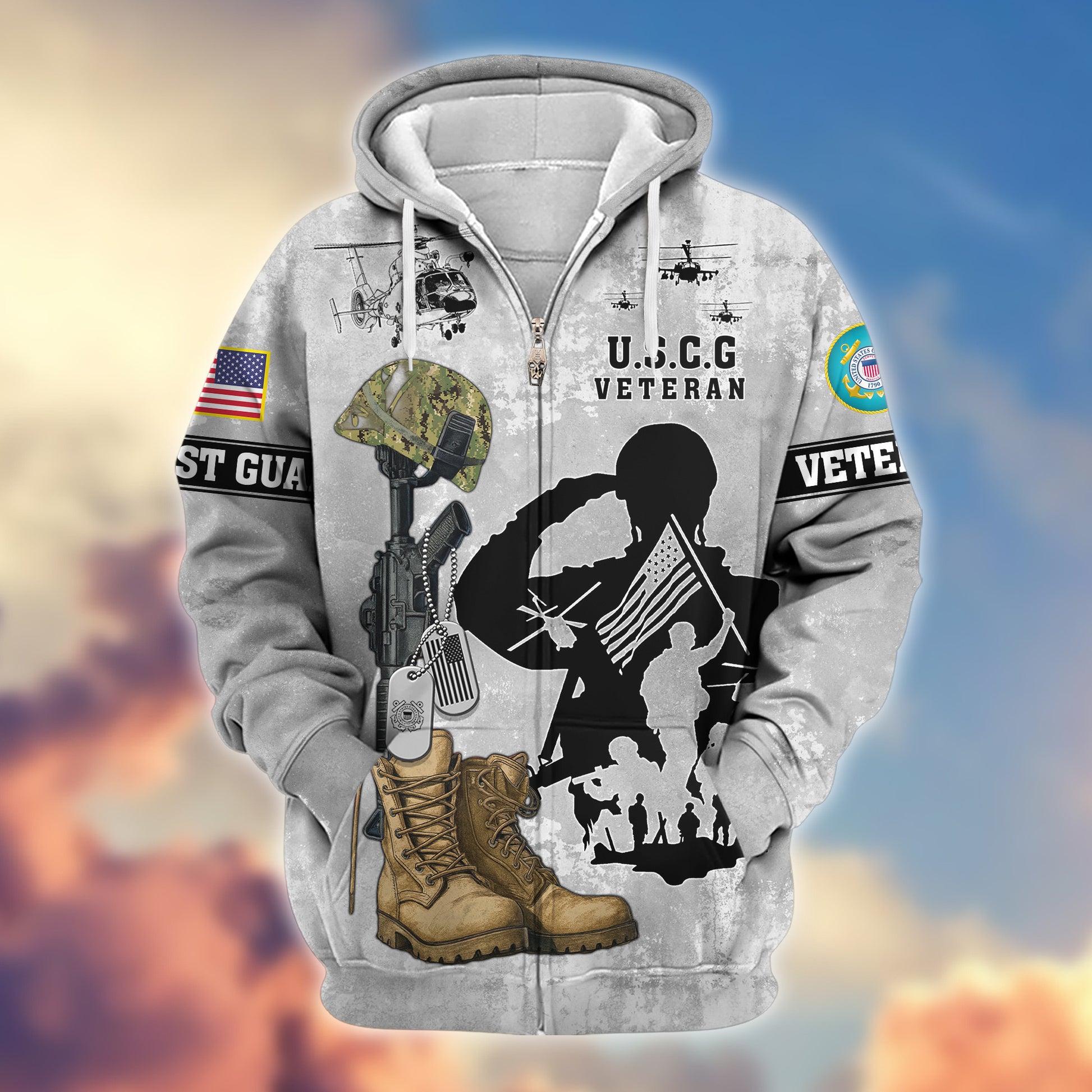 Premium USCG Zip Hoodie VPVC608005, Gifts For Coast Guard Veteran, Gifts On Father's Day, Veterans Day.