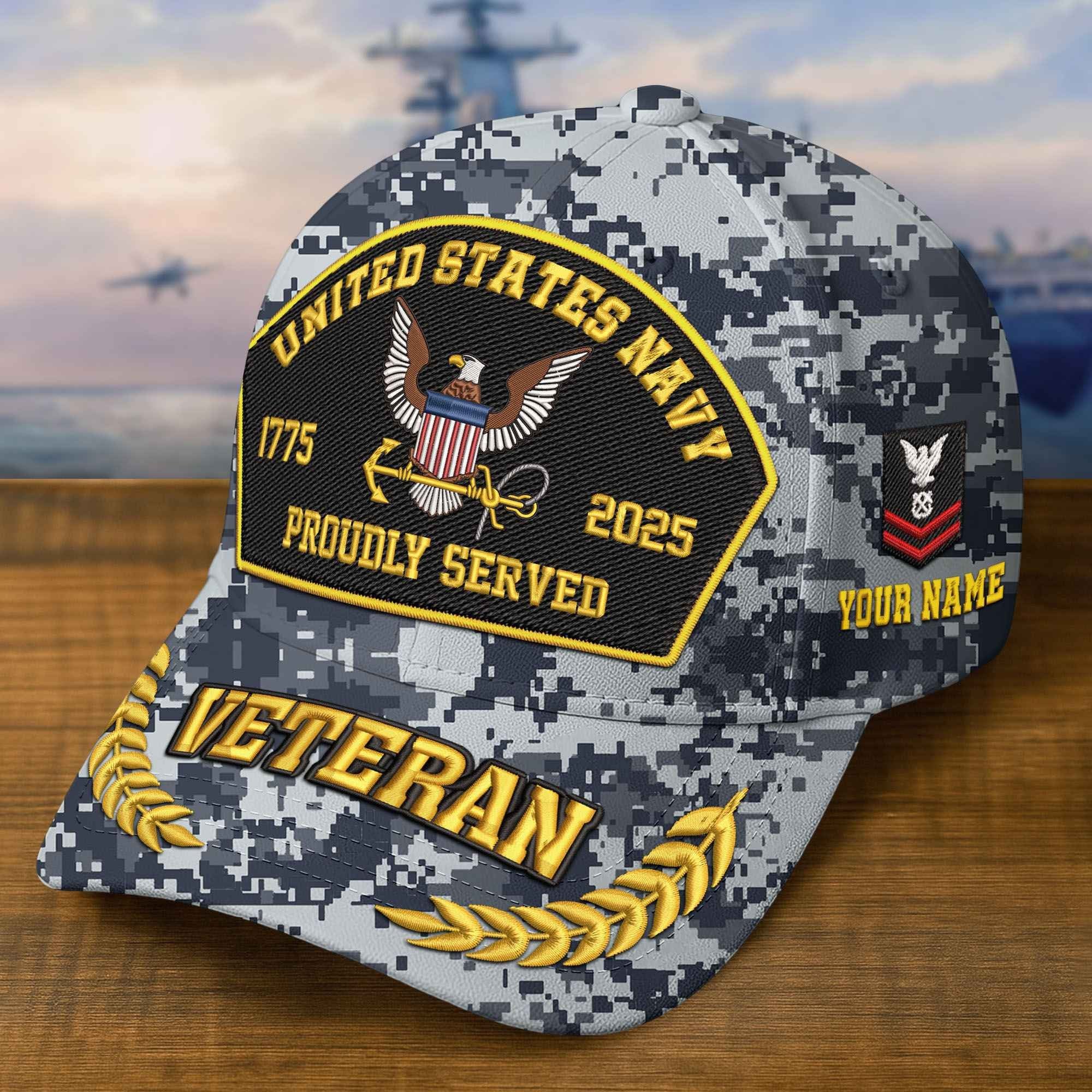 Premium Custom US Navy Embroidered Hat VPVC308904, 250th Anniversary Navy Hat, Gifts For Navy Veteran, Gifts On Father's Day, Veterans Day.