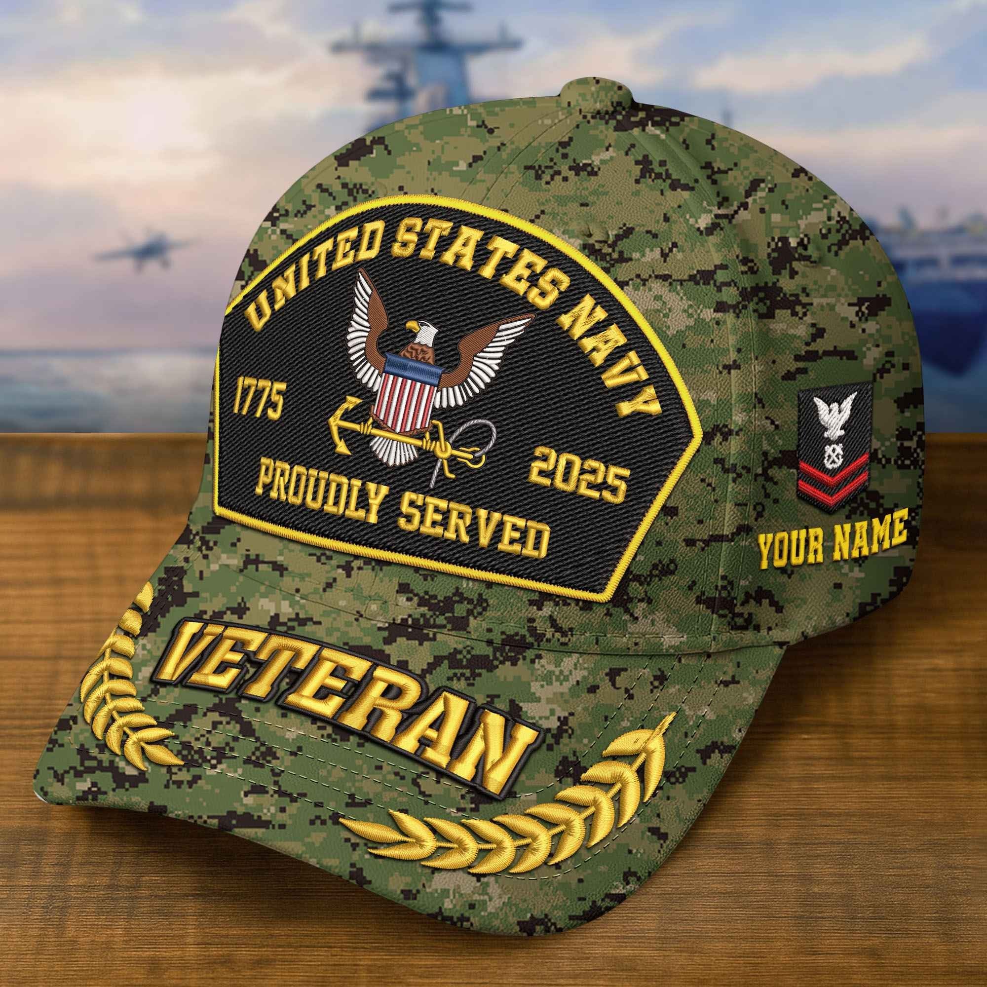Premium Custom US Navy Embroidered Hat VPVC308905, 250th Anniversary Navy Hat, Gifts For Navy Veteran, Gifts On Father's Day, Veterans Day.