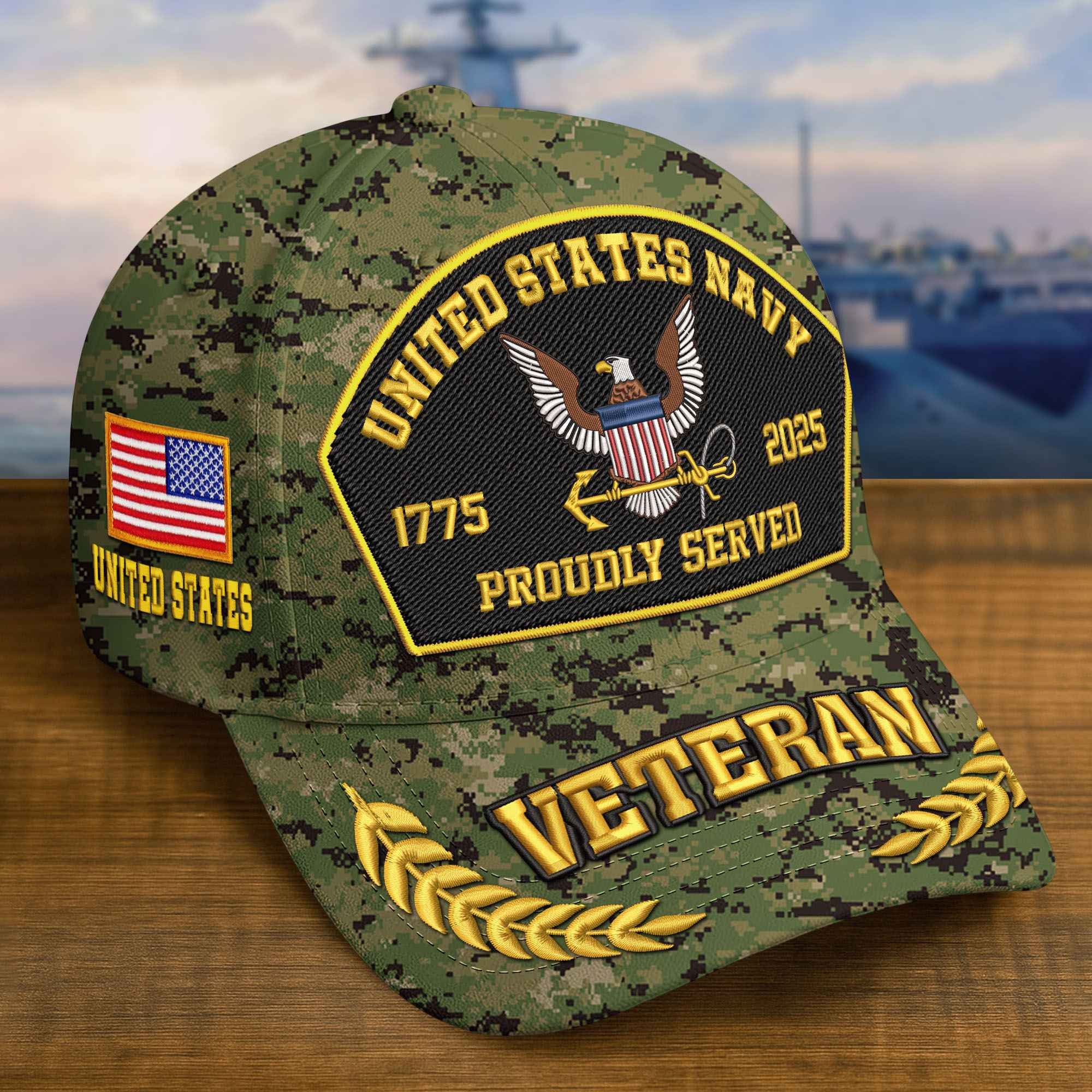 Premium Custom US Navy Embroidered Hat VPVC308905, 250th Anniversary Navy Hat, Gifts For Navy Veteran, Gifts On Father's Day, Veterans Day.