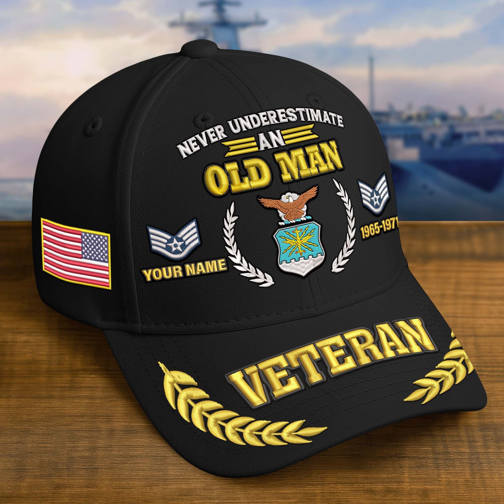 Premium Embroidered US Veterans Hats BPHN230714, Custom Name, Rank & Year, Gifts for US Veterans, Gifts on Veterans Day