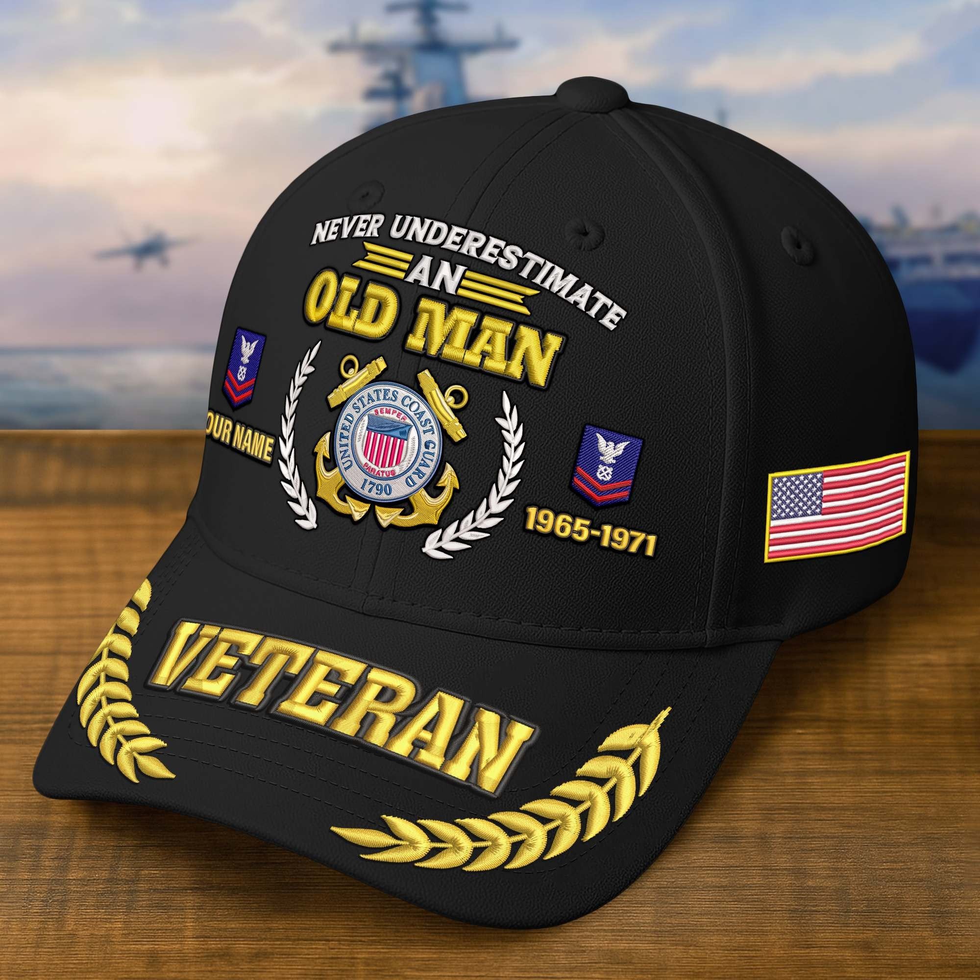 Premium Embroidered US Veterans Hats BPHN230714, Custom Name, Rank & Year, Gifts for US Veterans, Gifts on Veterans Day