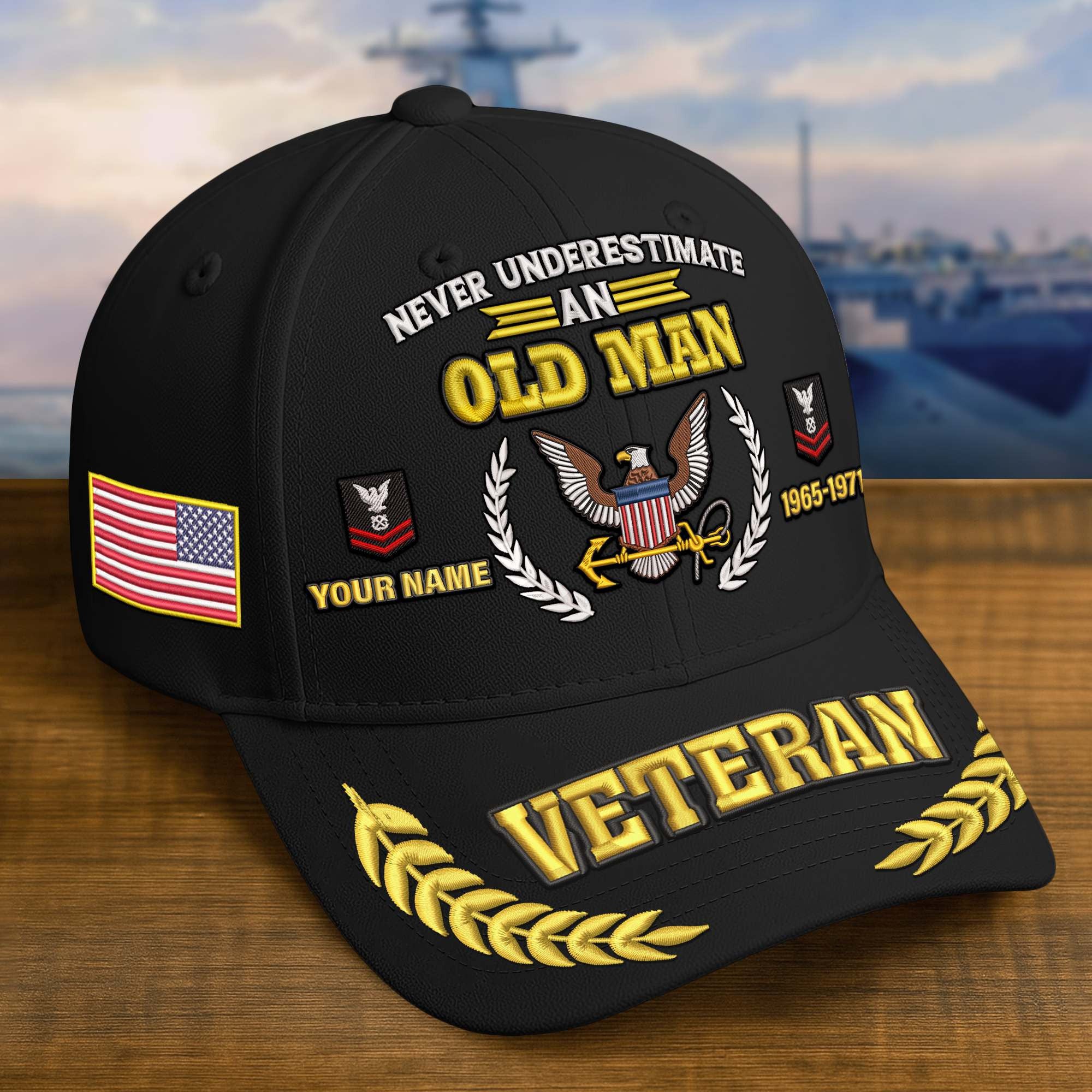 Premium Embroidered US Veterans Hats BPHN230714, Custom Name, Rank & Year, Gifts for US Veterans, Gifts on Veterans Day