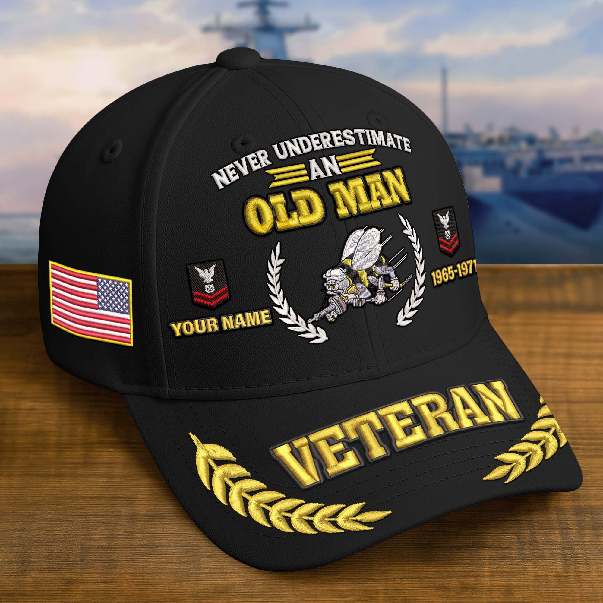 Premium Embroidered US Veterans Hats BPHN230714, Custom Name, Rank & Year, Gifts for US Veterans, Gifts on Veterans Day
