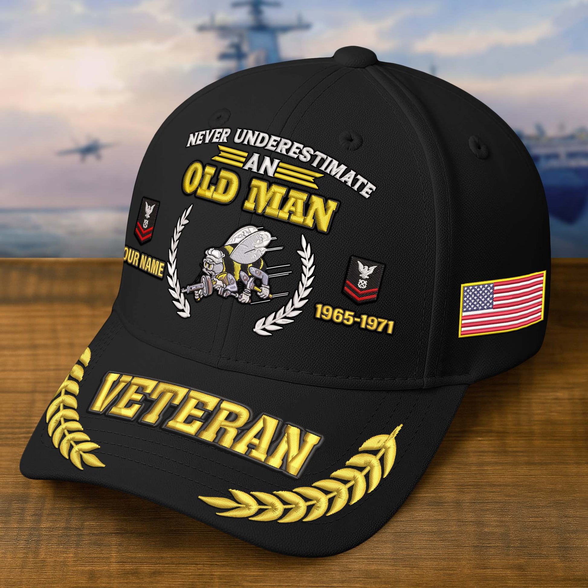 Premium Embroidered US Veterans Hats BPHN230714, Custom Name, Rank & Year, Gifts for US Veterans, Gifts on Veterans Day