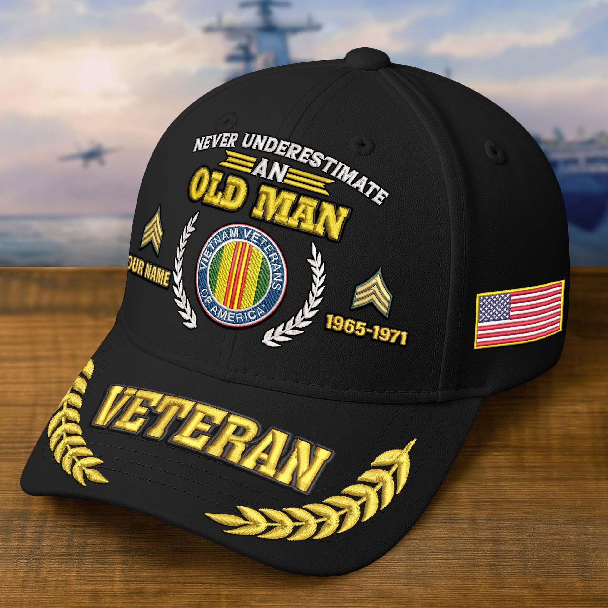Premium Embroidered US Veterans Hats BPHN230714, Custom Name, Rank & Year, Gifts for US Veterans, Gifts on Veterans Day
