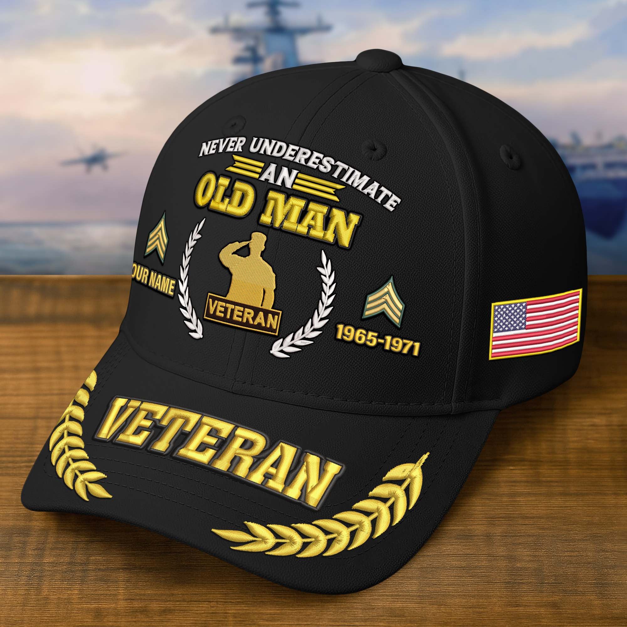 Premium Embroidered US Veterans Hats BPHN230714, Custom Name, Rank & Year, Gifts for US Veterans, Gifts on Veterans Day