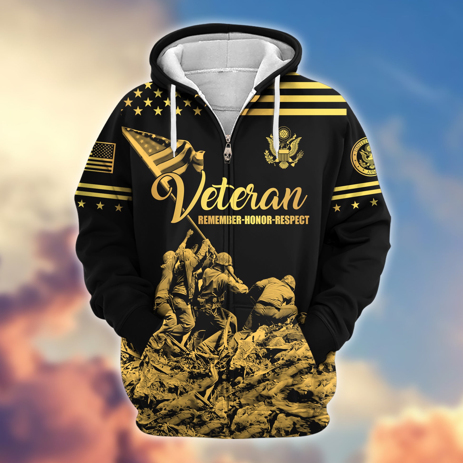 Premium US Army Zip Hoodie VPVC608101, Gifts For Army Veteran, Gifts On Father's Day, Veterans Day.
