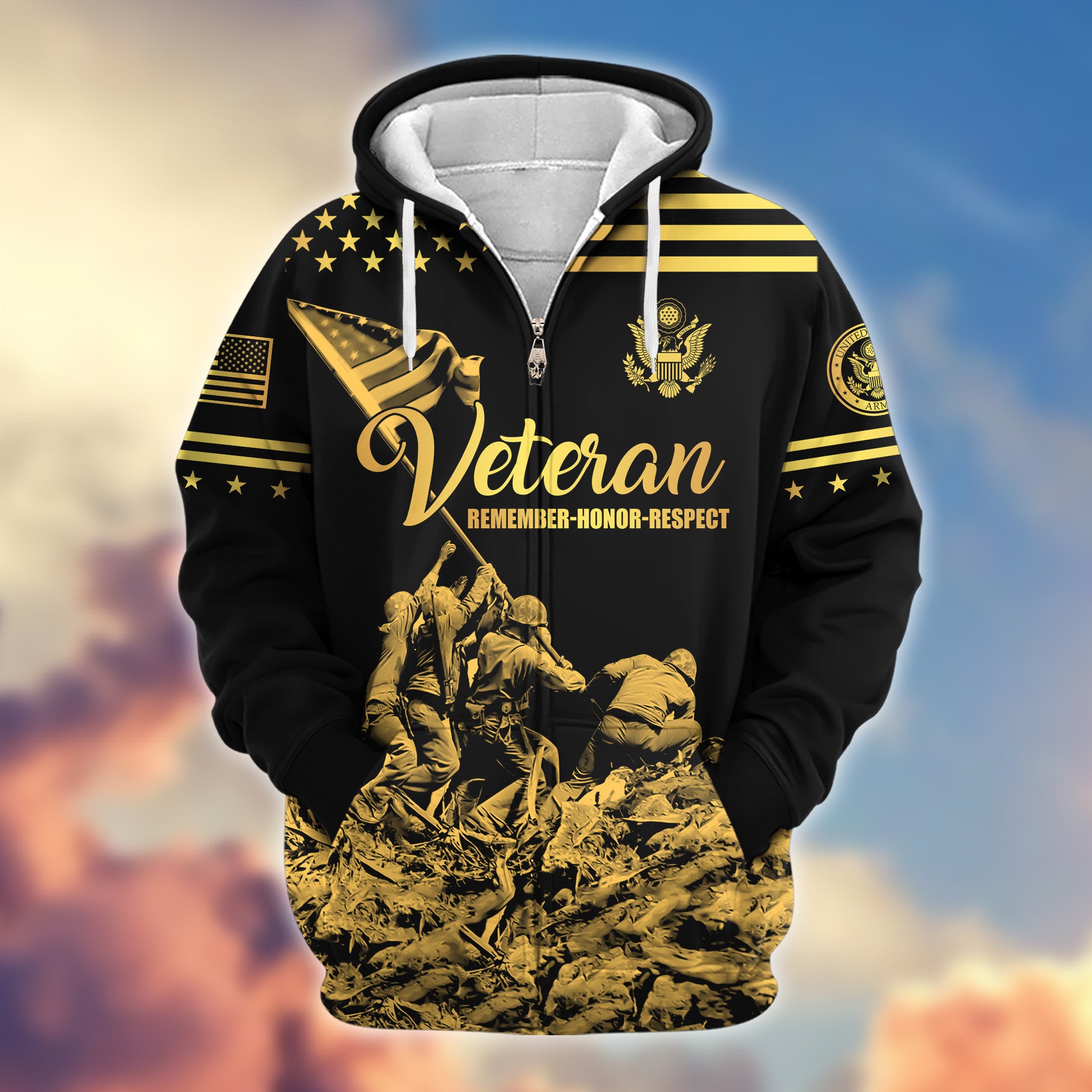 Premium US Army Zip Hoodie VPVC608101, Gifts For Army Veteran, Gifts On Father's Day, Veterans Day.