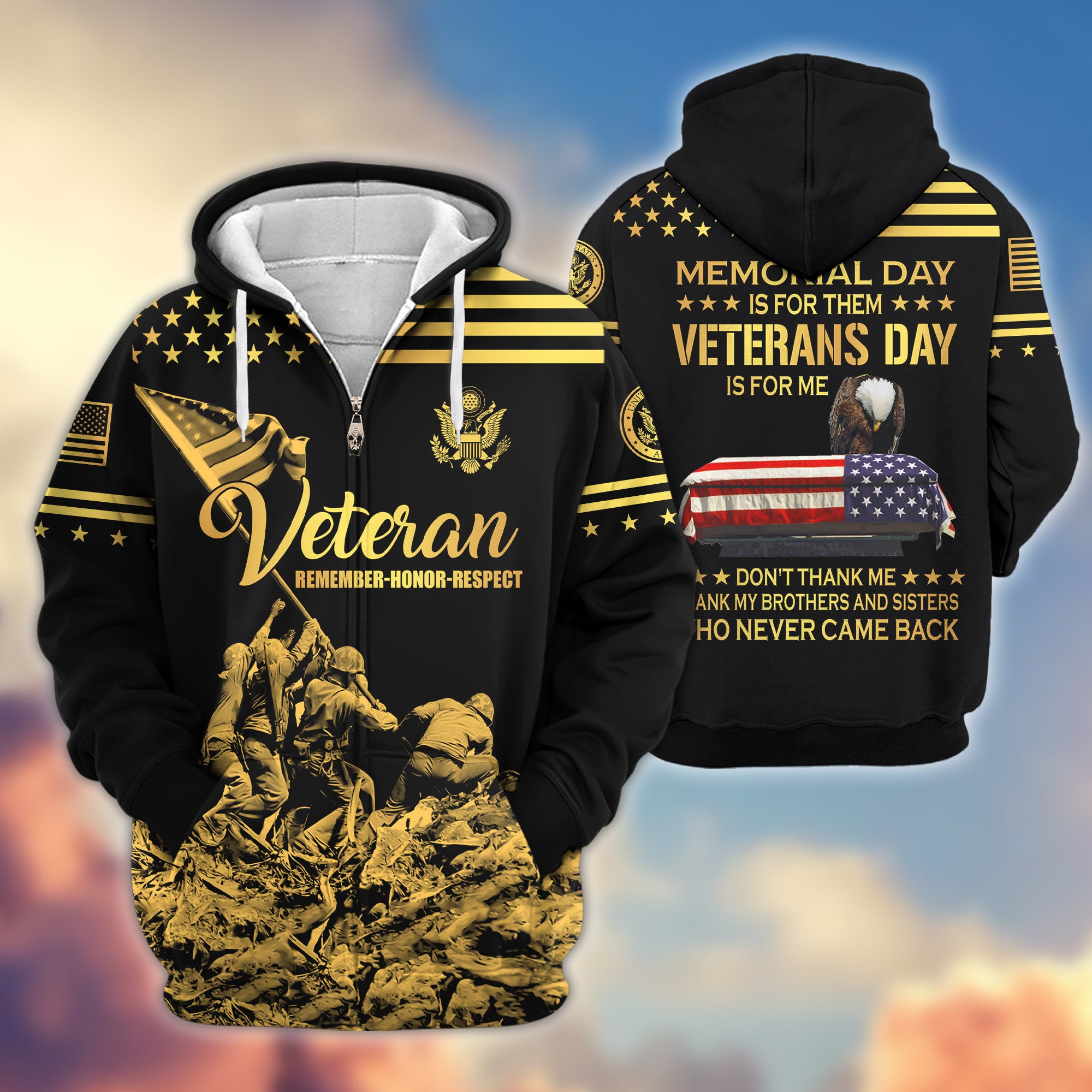 Premium US Army Zip Hoodie VPVC608101, Gifts For Army Veteran, Gifts On Father's Day, Veterans Day.