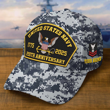 Premium Custom US Navy Embroidered Hat VPVC309104, 250th Anniversary Navy Hat, Gifts For Navy Veteran, Gifts On Father's Day, Veterans Day.
