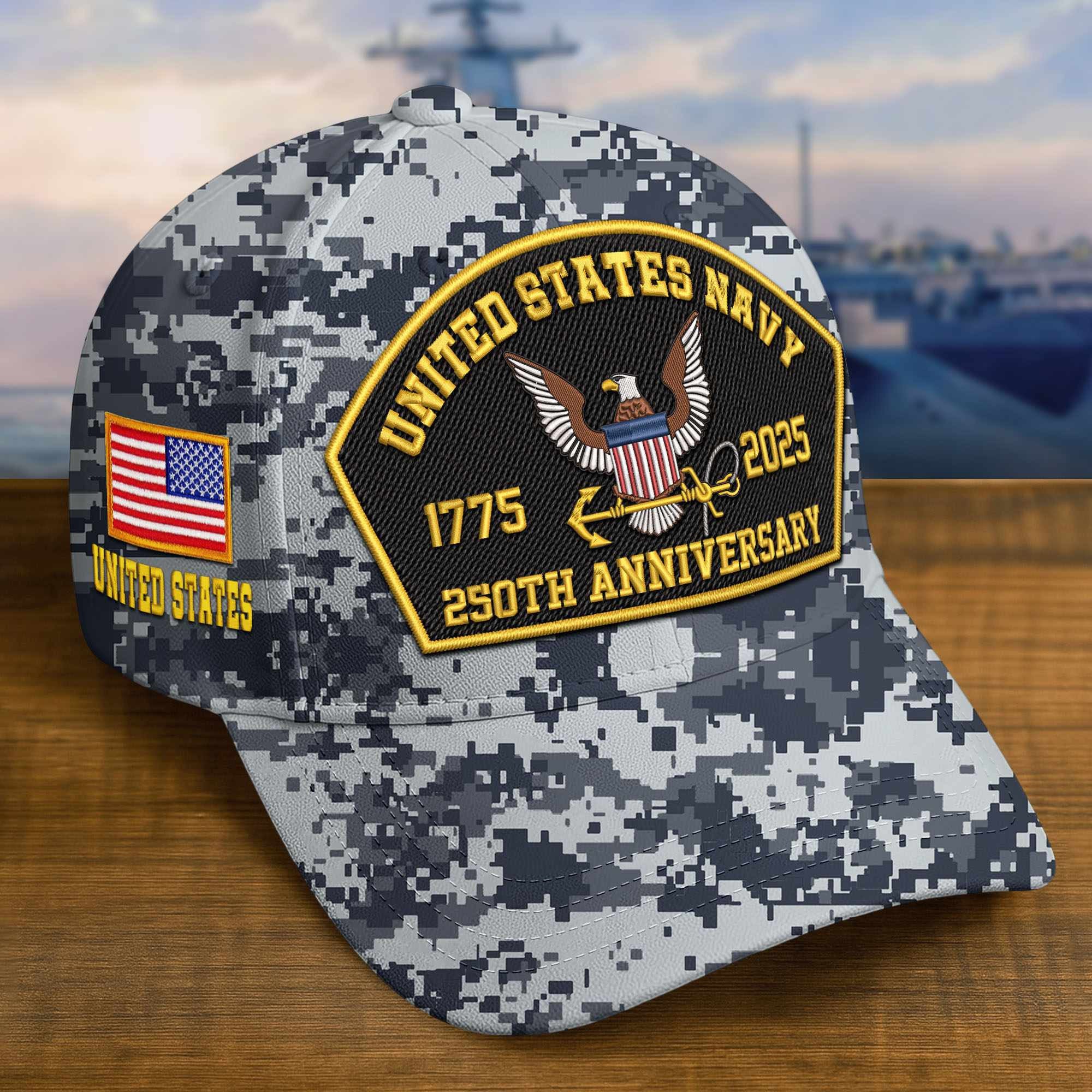 Premium Custom US Navy Embroidered Hat VPVC309104, 250th Anniversary Navy Hat, Gifts For Navy Veteran, Gifts On Father's Day, Veterans Day.