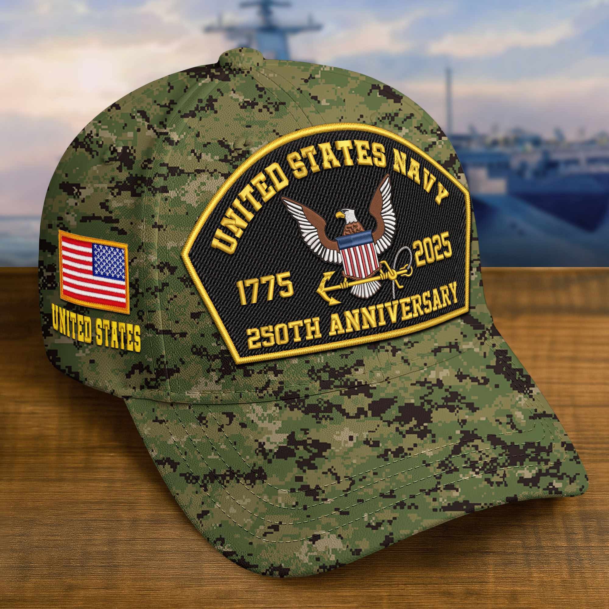 Premium Custom US Navy Embroidered Hat VPVC309105, 250th Anniversary Navy Hat, Gifts For Navy Veteran, Gifts On Father's Day, Veterans Day.