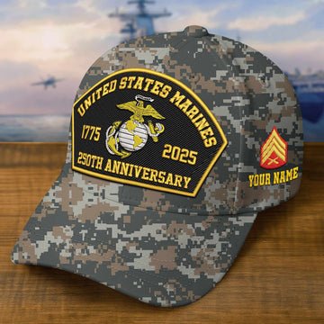 Premium Custom USMC Embroidered Hat VPVC309107, 250th Anniversary Marine Corps Hat, Gifts For Marine Veteran, Gifts On Father's Day, Veterans Day.