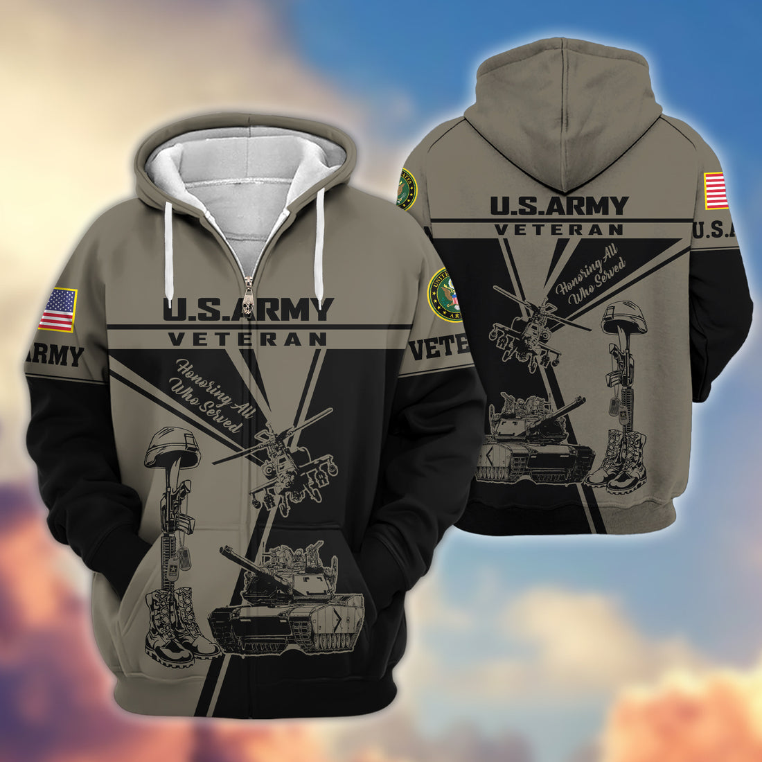 Premium US Army Zip Hoodie VPVC608210, Gifts For Army Veteran, Gifts On Father's Day, Veterans Day.
