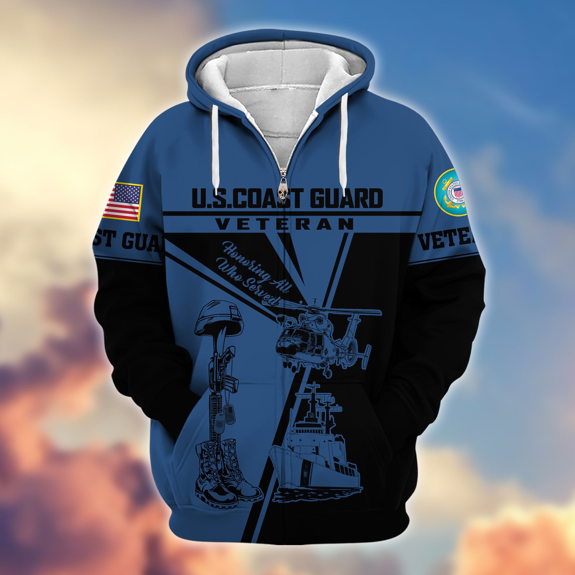 Premium USCG Zip Hoodie VPVC608205, Gifts For Coast Guard Veteran, Gifts On Father's Day, Veterans Day.