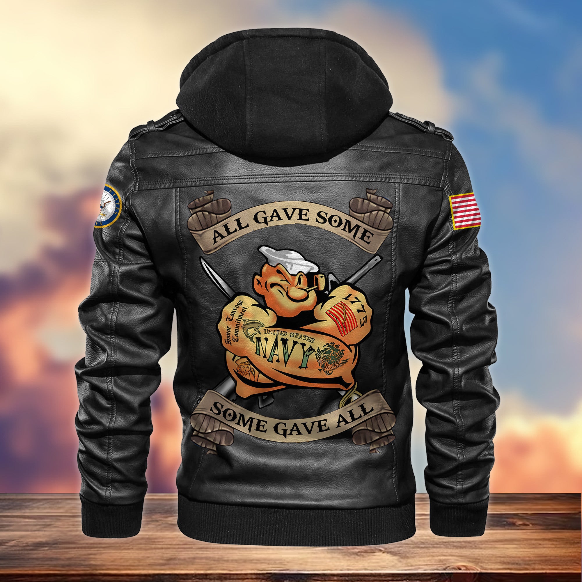 Premium US Navy Veteran Leather Jacket VPVC701602, Gifts For Navy Veteran, Gifts On Father's Day, Armed Forces Day, Veterans Day.
