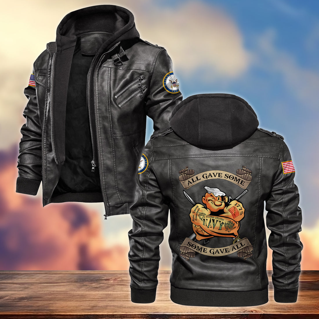 Premium US Navy Veteran Leather Jacket VPVC701602, Gifts For Navy Veteran, Gifts On Father's Day, Armed Forces Day, Veterans Day.