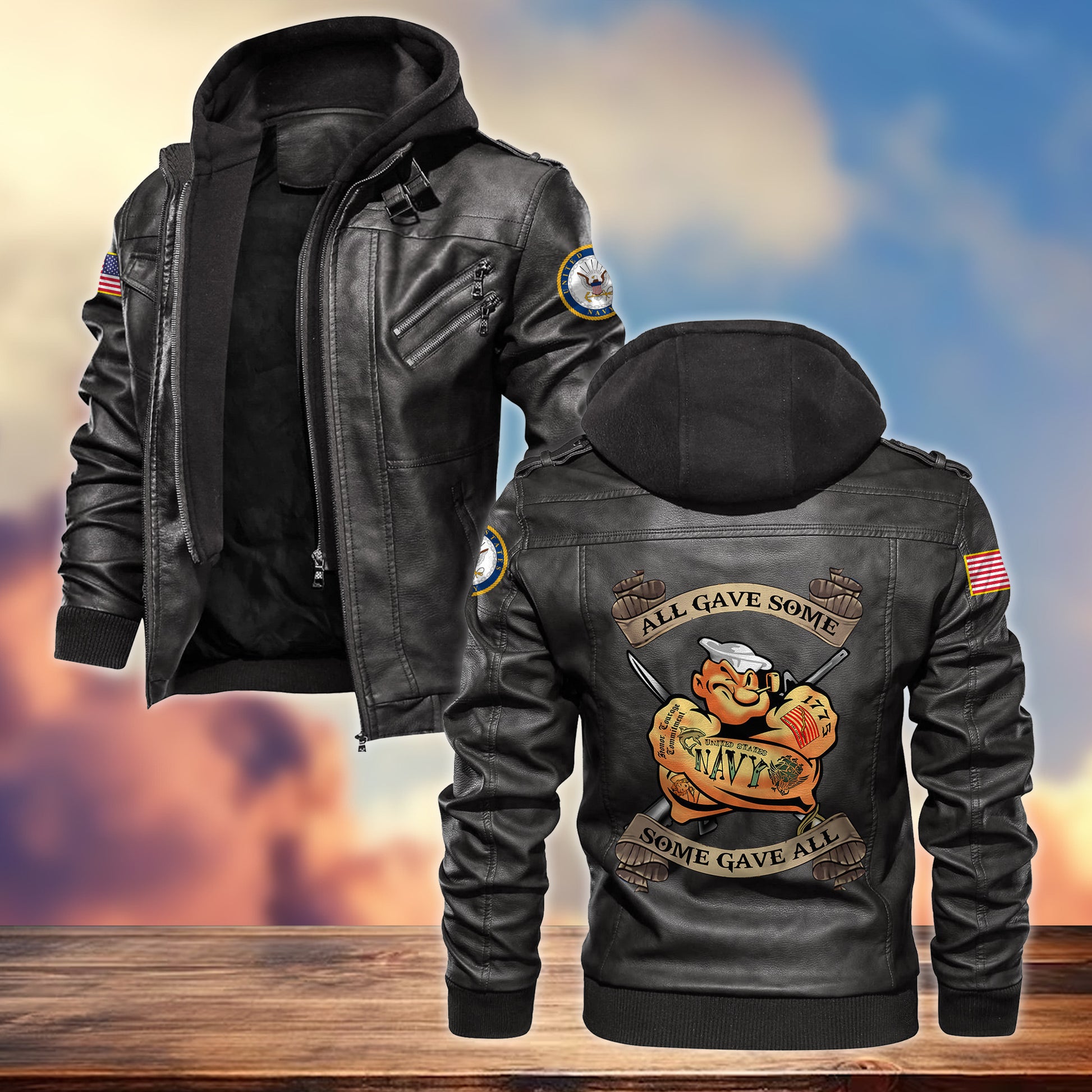 Premium US Navy Veteran Leather Jacket VPVC701602, Gifts For Navy Veteran, Gifts On Father's Day, Armed Forces Day, Veterans Day.