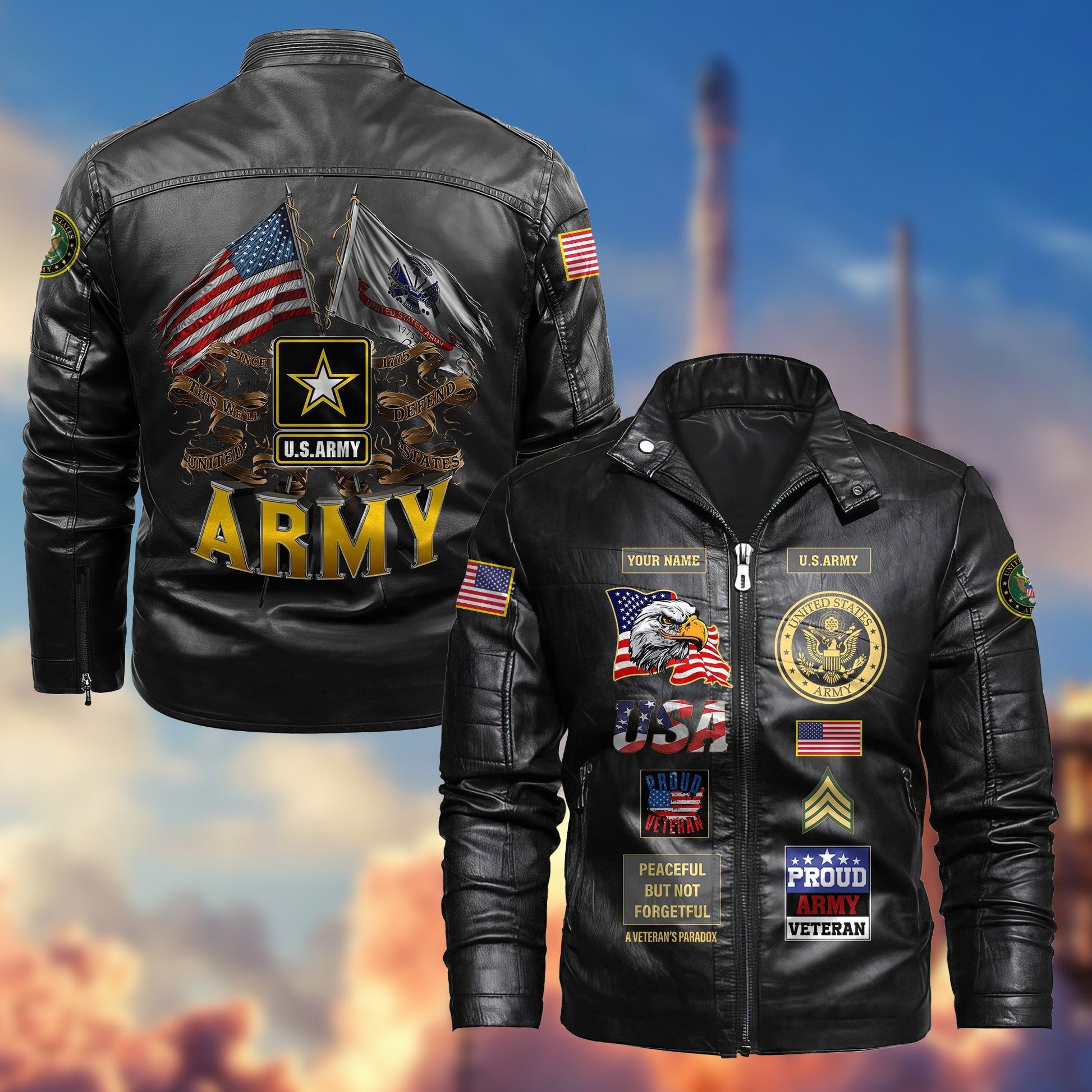 Premium Personalized US Army Veteran Leather Jacket VPVC702001, Gifts For Army Veteran, Gifts On Father's Day, Armed Forces Day, Veterans Day.