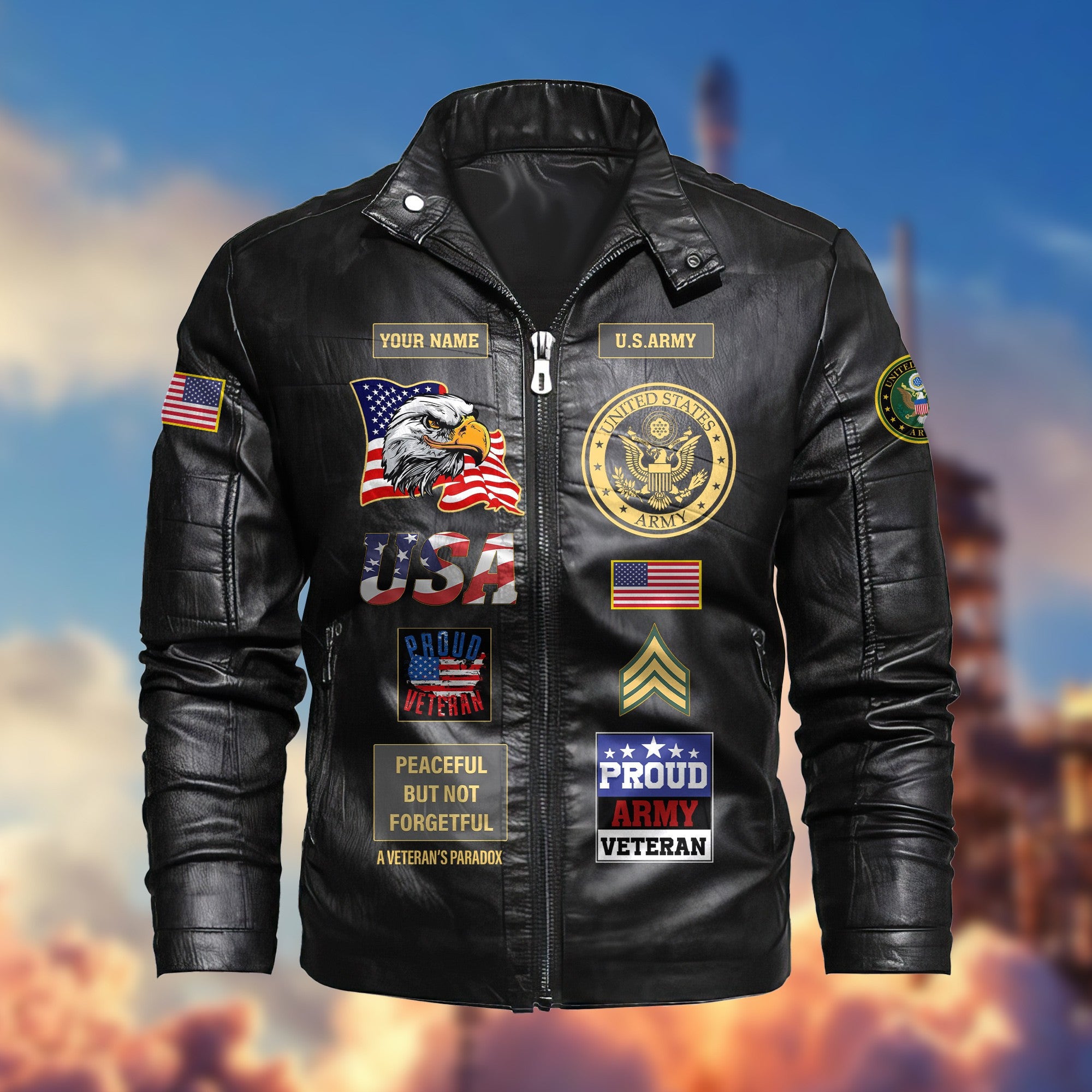 Premium Personalized US Army Veteran Leather Jacket VPVC702001, Gifts For Army Veteran, Gifts On Father's Day, Armed Forces Day, Veterans Day.