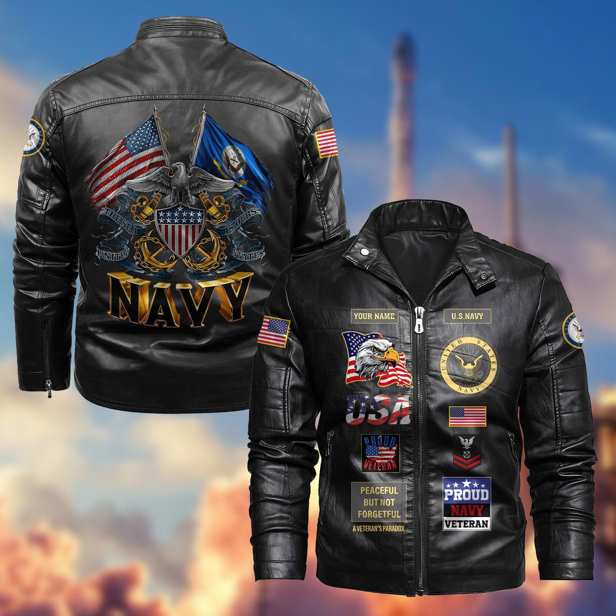 Premium Personalized US Navy Veteran Leather Jacket VPVC702002, Gifts For Navy Veteran, Gifts On Father's Day, Armed Forces Day, Veterans Day.