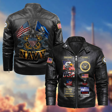 Premium Personalized US Navy Veteran Leather Jacket VPVC702002, Gifts For Navy Veteran, Gifts On Father's Day, Armed Forces Day, Veterans Day.