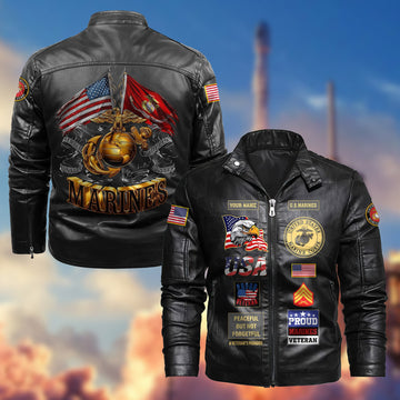 Premium Personalized USMC Veteran Leather Jacket VPVC702003, Gifts For Marine Veteran, Gifts On Father's Day, Armed Forces Day, Veterans Day.