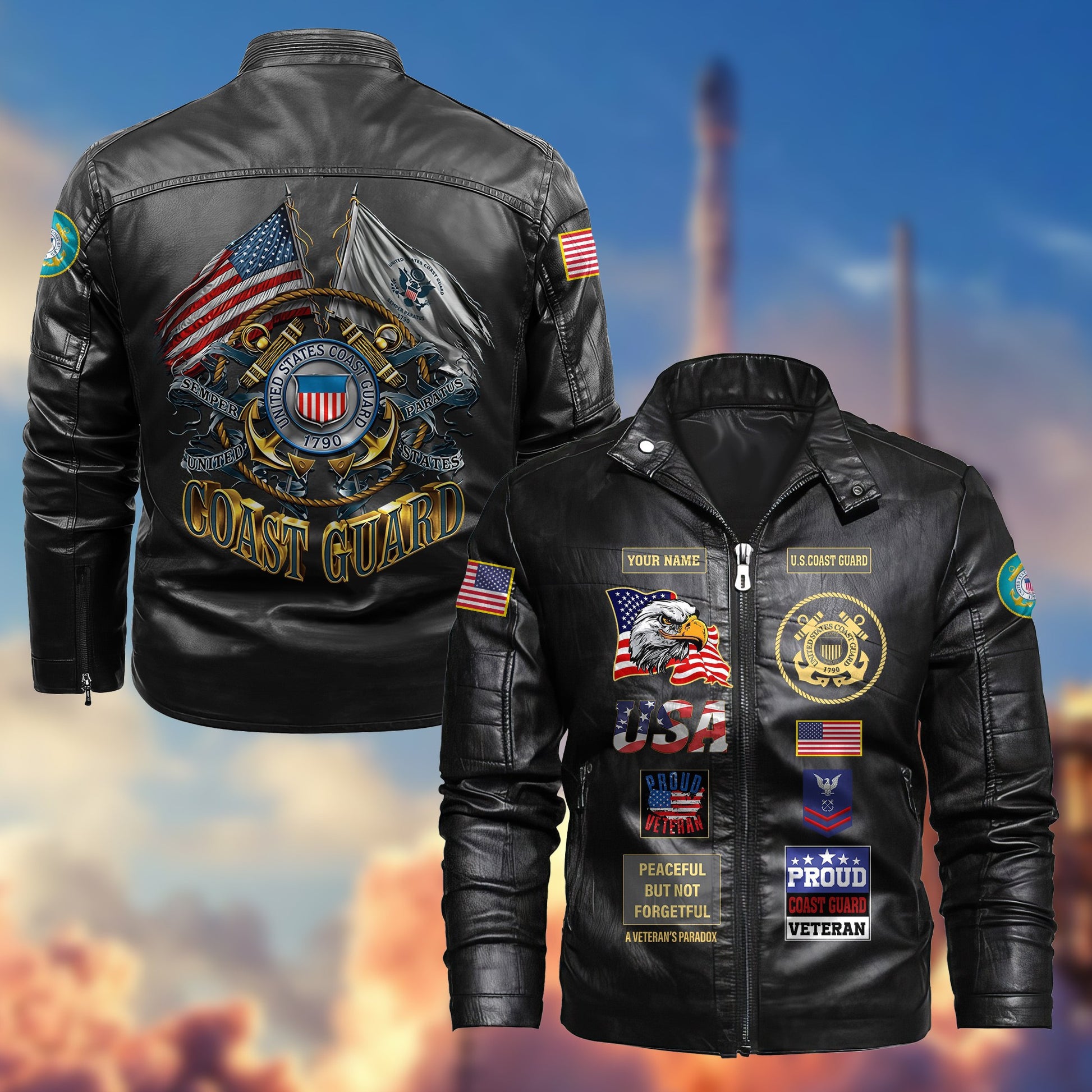 Premium Personalized USCG Veteran Leather Jacket VPVC702005, Gifts For Coast Guard Veteran, Gifts On Father's Day, Armed Forces Day, Veterans Day.