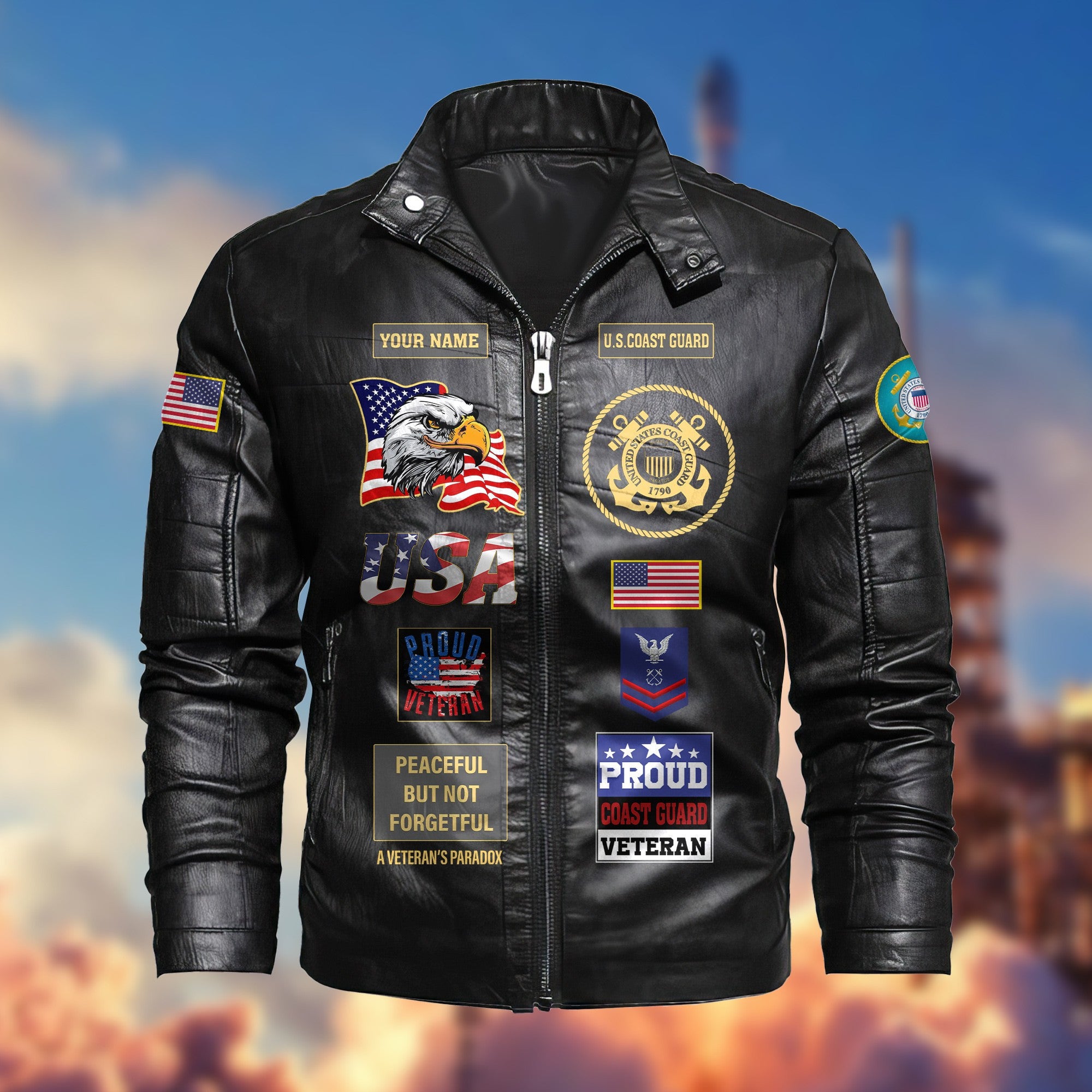 Premium Personalized USCG Veteran Leather Jacket VPVC702005, Gifts For Coast Guard Veteran, Gifts On Father's Day, Armed Forces Day, Veterans Day.