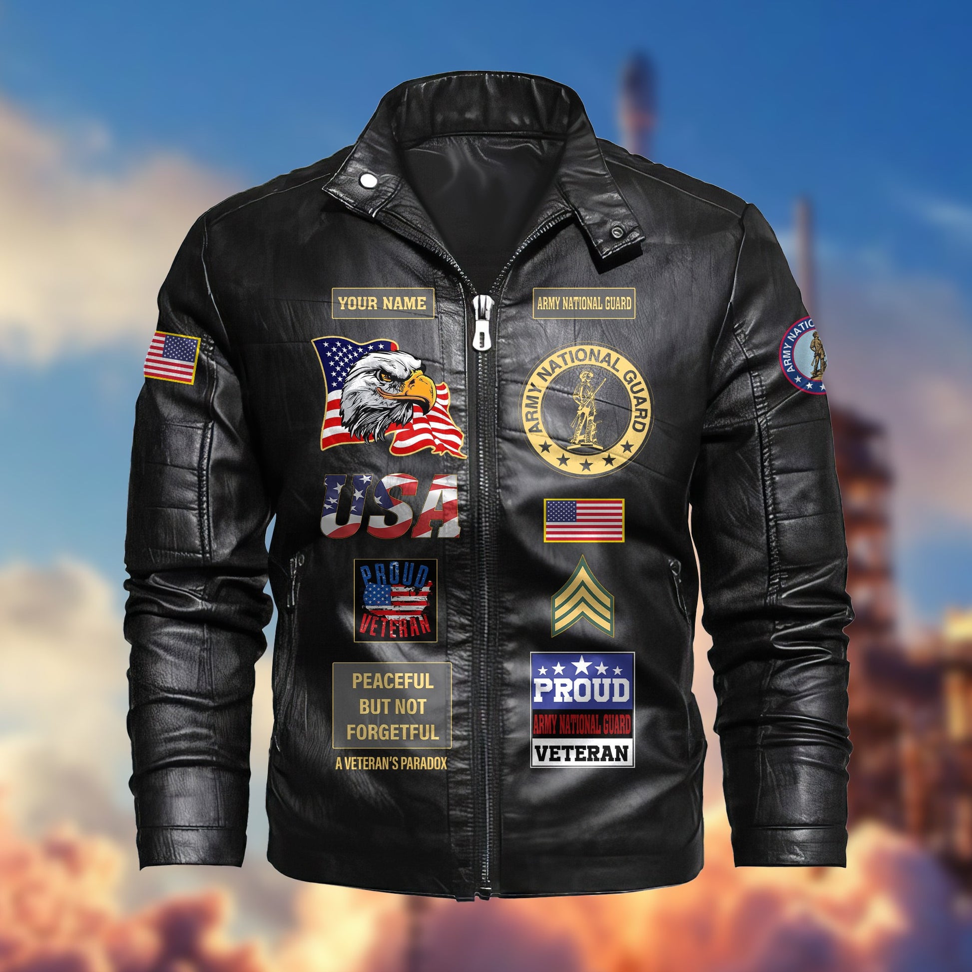 Premium Personalized US Army National Guard Veteran Leather Jacket VPVC702008, Gifts For Army National Guard Veteran, Gifts On Father's Day, Armed Forces Day, Veterans Day.