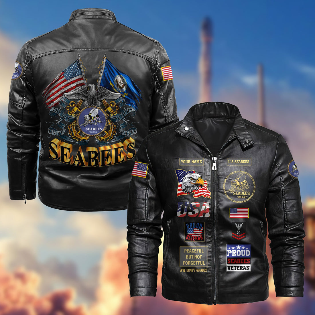 Premium Personalized US Seabees Veteran Leather Jacket VPVC702009, Gifts For Seabees Veteran, Gifts On Father's Day, Armed Forces Day, Veterans Day.