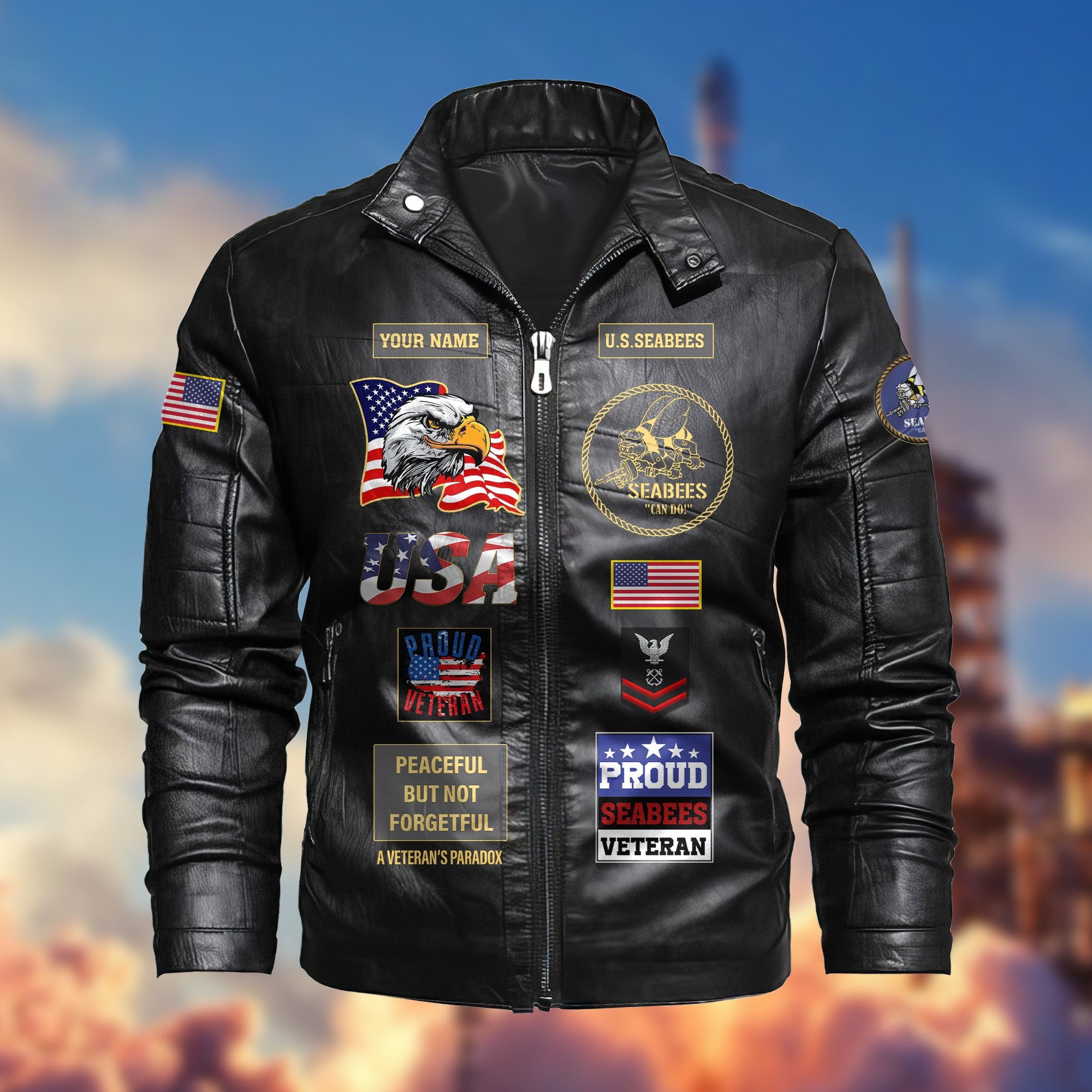 Premium Personalized US Seabees Veteran Leather Jacket VPVC702009, Gifts For Seabees Veteran, Gifts On Father's Day, Armed Forces Day, Veterans Day.