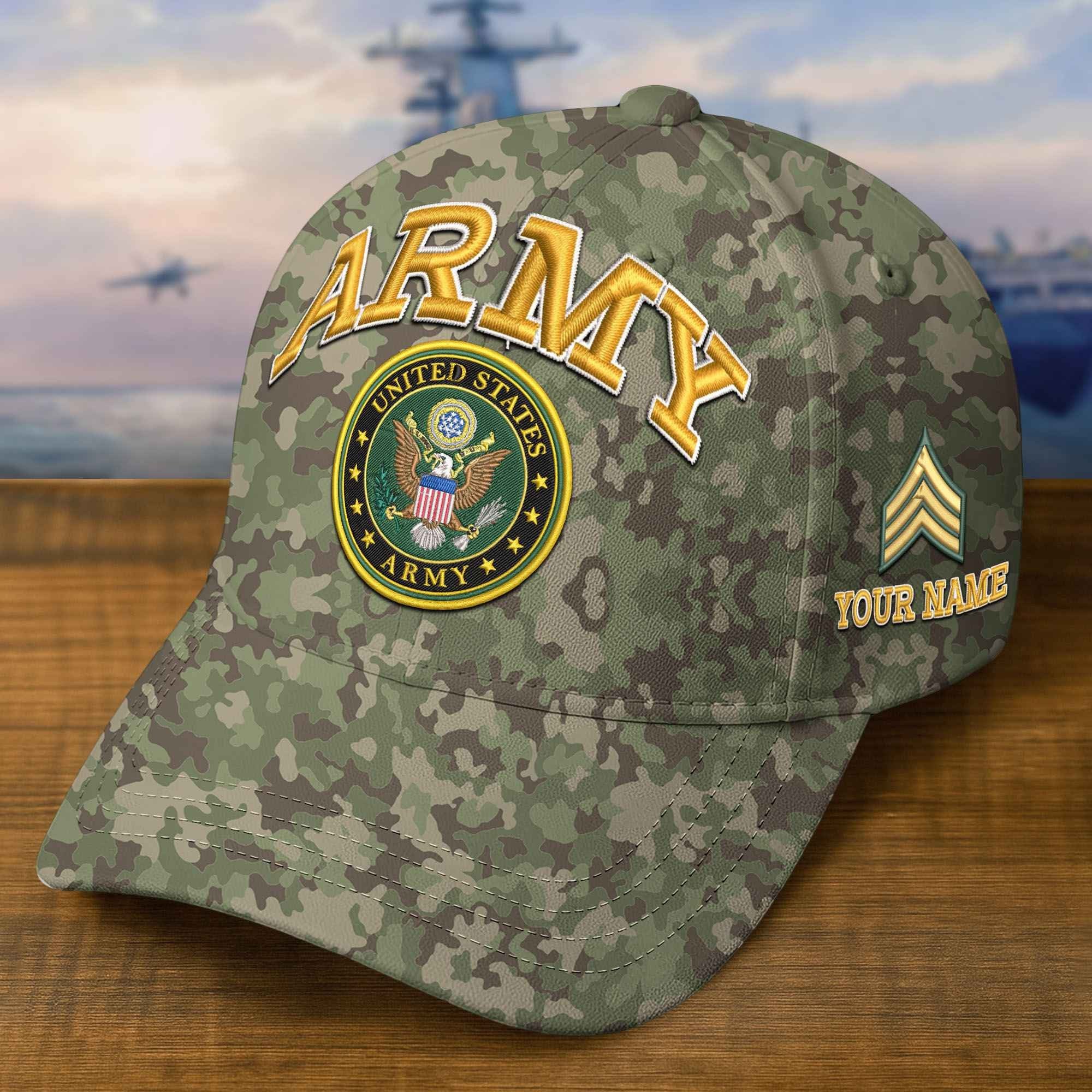 Premium US Army Embroidered Hat VPVC309203, Custom Name & Rank, Gifts For Army Veteran, Gifts On Father's Day, Veterans Day.
