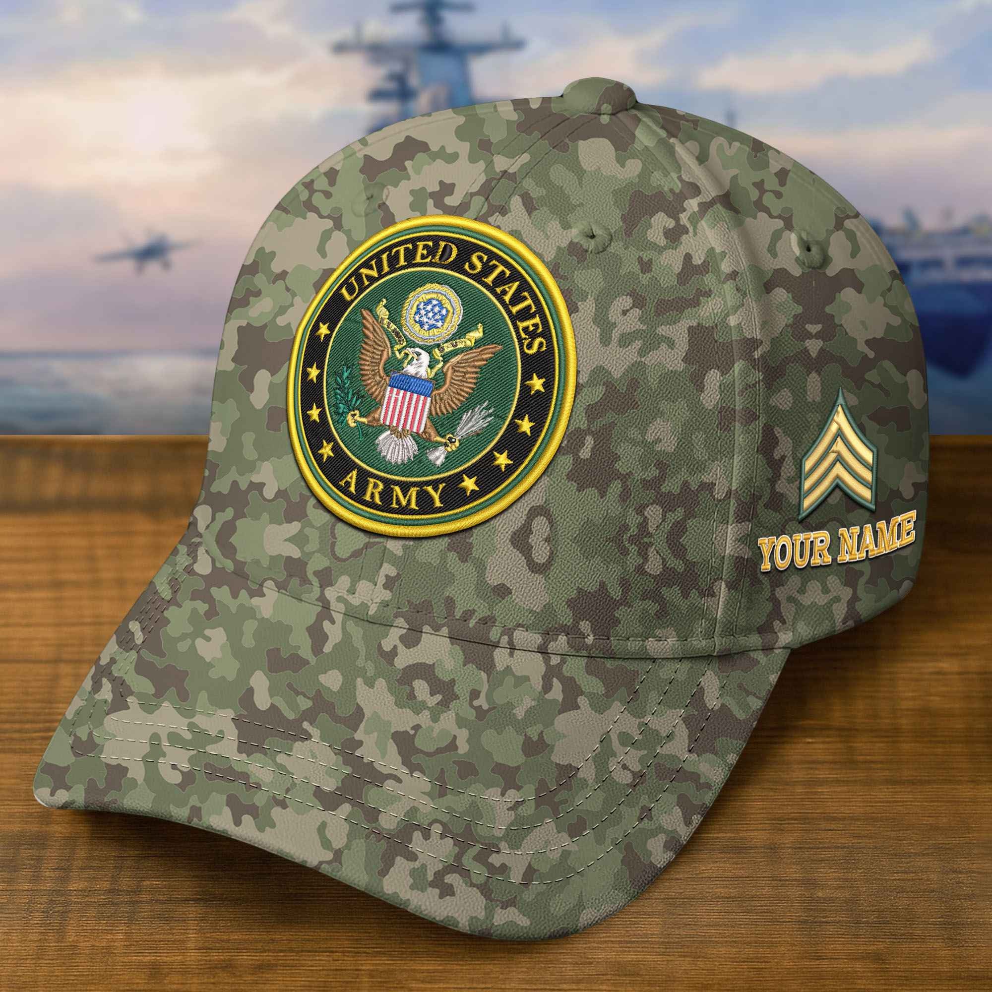 Premium US Army Embroidered Hat VPVC309303, Custom Name & Rank, Gifts For Army Veteran, Gifts On Father's Day, Veterans Day.