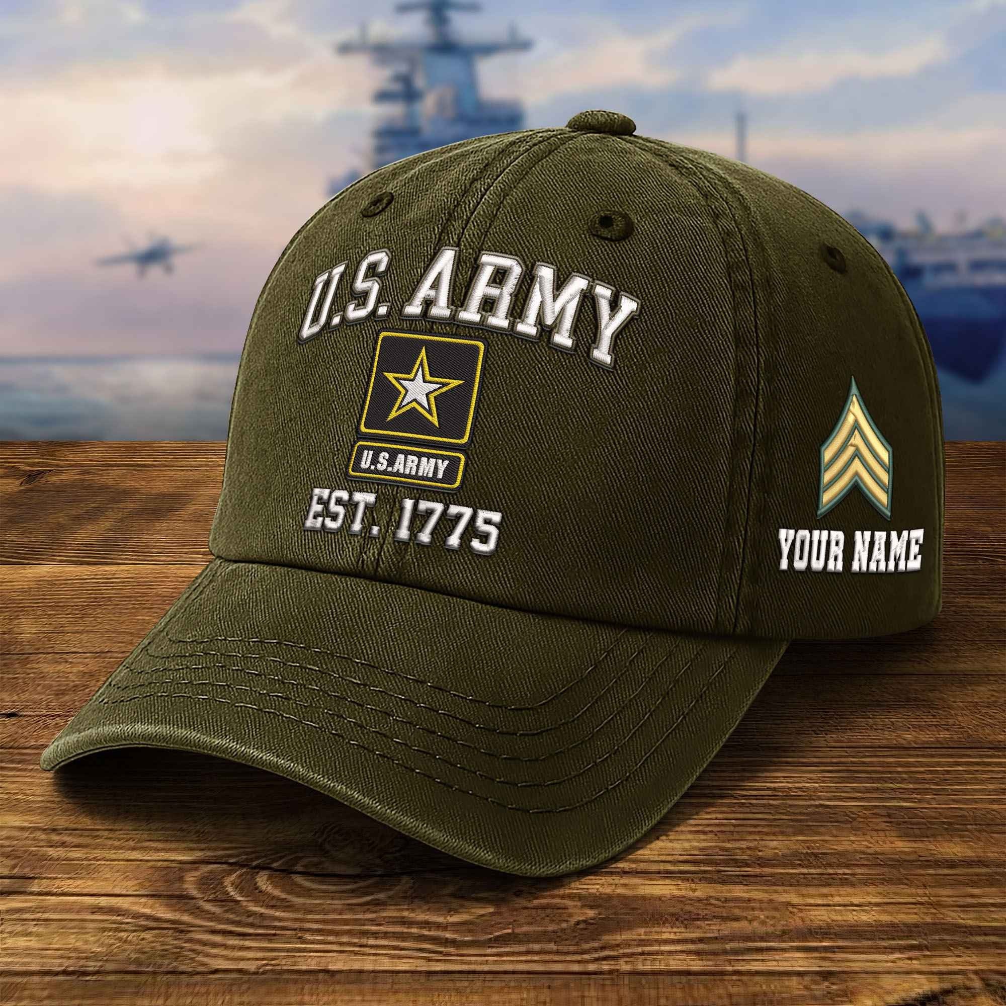 Premium US Army Embroidered Hat VPVC309501, Custom Name & Rank, Gifts For Army Veteran, Gifts On Father's Day, Veterans Day.