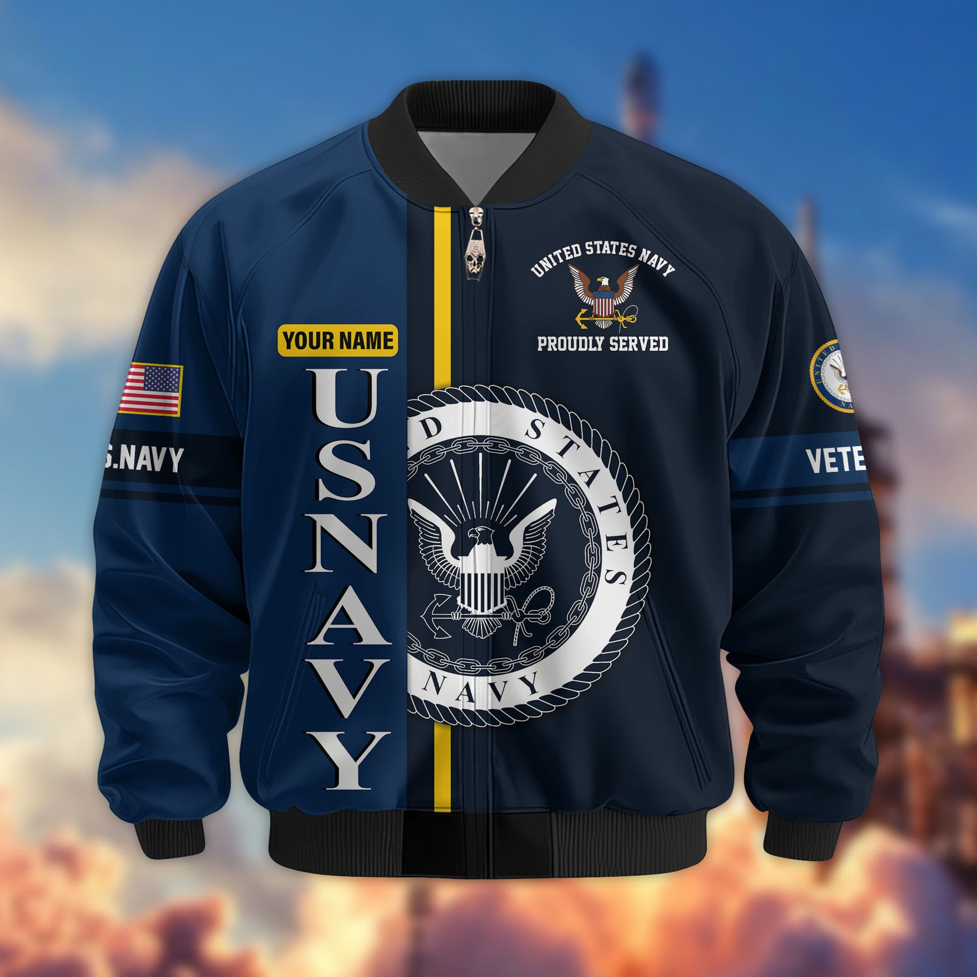 Premium Custom US Navy Veteran Bomber Jacket VPVC802102, Gifts For US Navy Veteran, Gifts On Father's Day, Veterans Day.