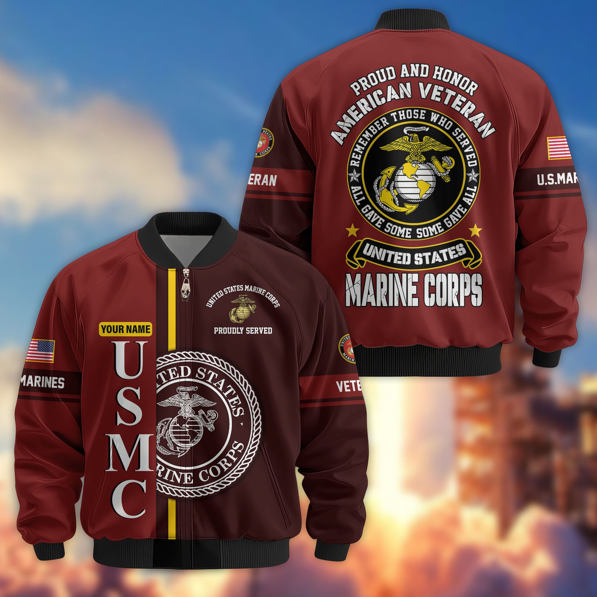 Premium Custom USMC Veteran Bomber Jacket VPVC802103, Gifts For Marine Veteran, Gifts On Father's Day, Veterans Day.