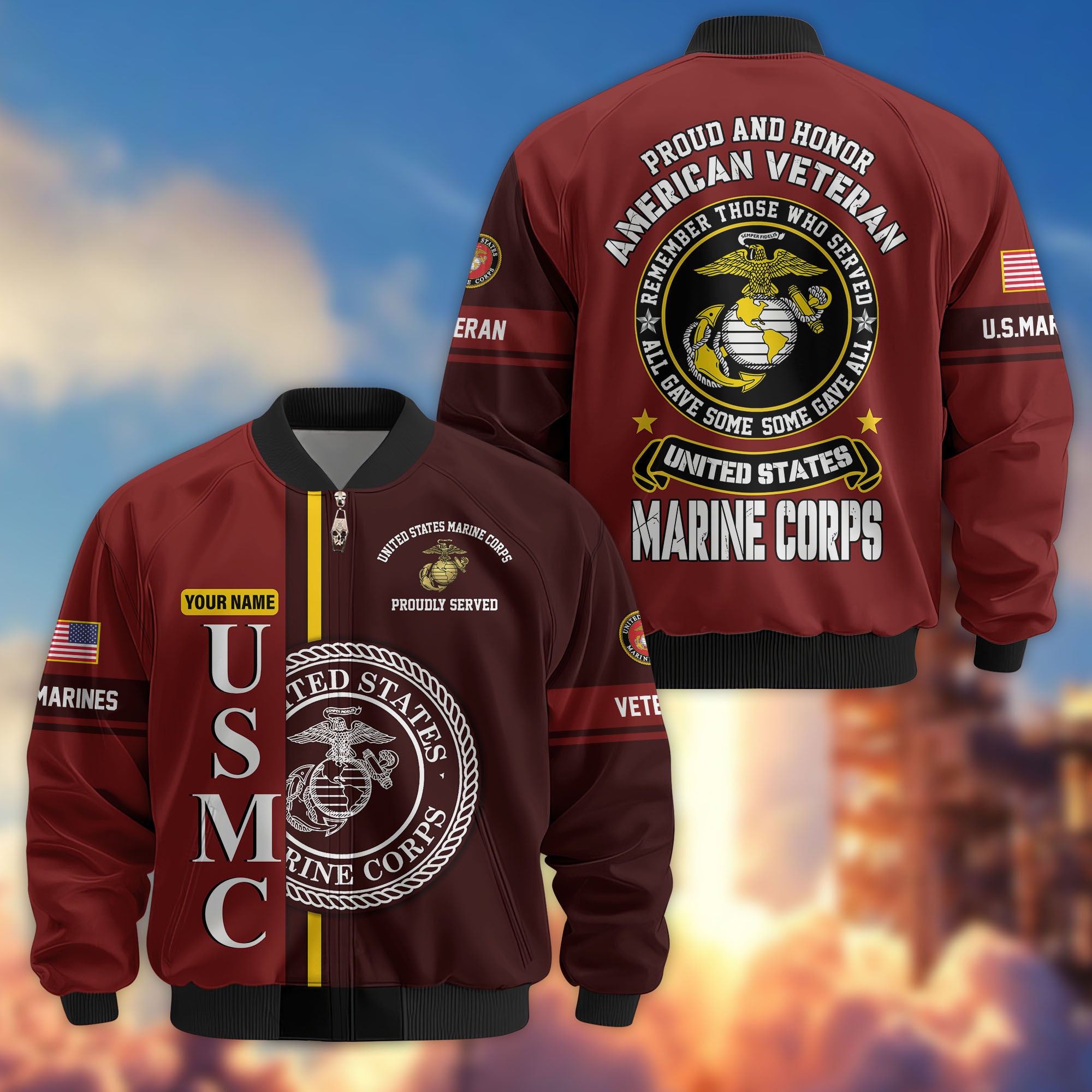 Premium Custom USMC Veteran Bomber Jacket VPVC802103, Gifts For Marine Veteran, Gifts On Father's Day, Veterans Day.