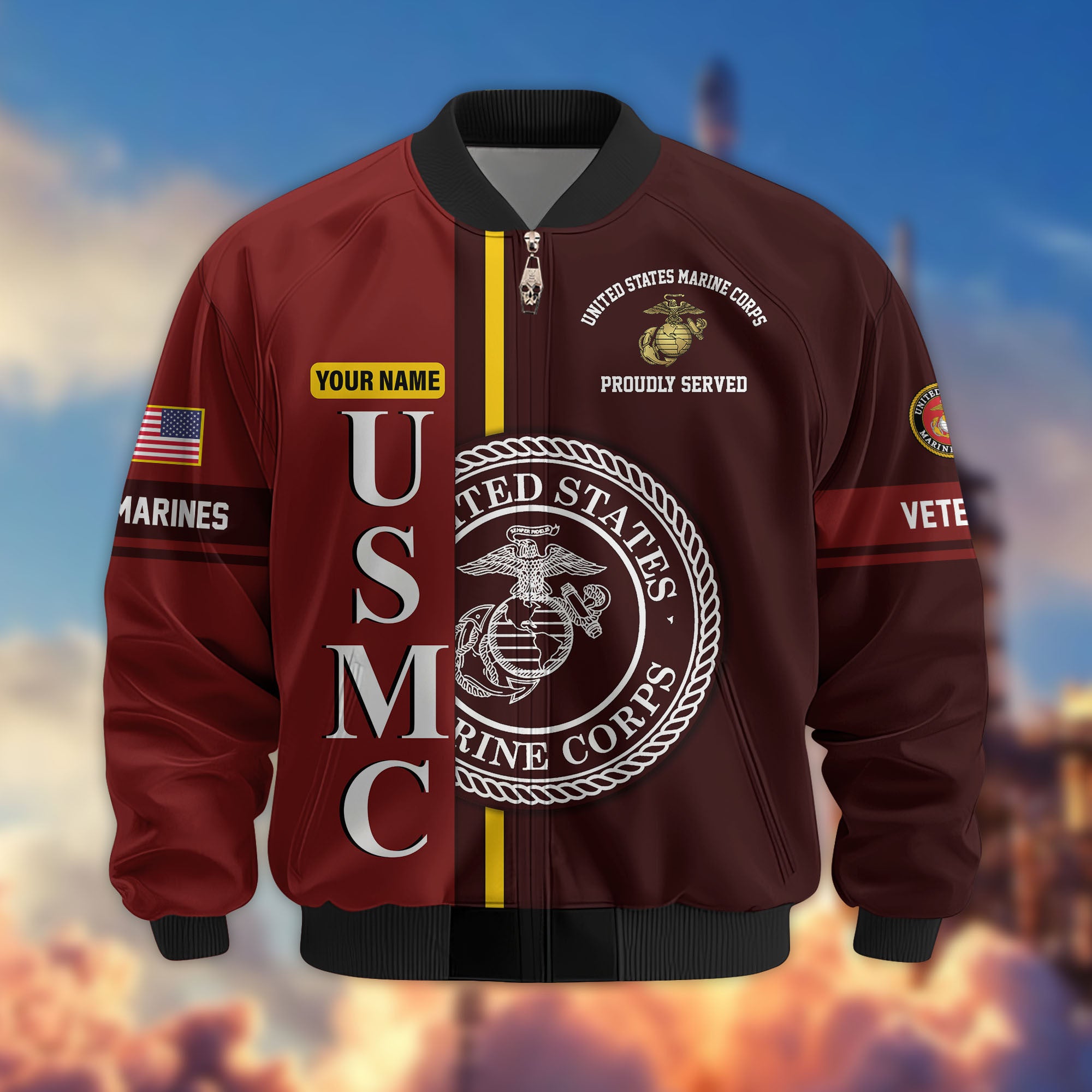Premium Custom USMC Veteran Bomber Jacket VPVC802103, Gifts For Marine Veteran, Gifts On Father's Day, Veterans Day.