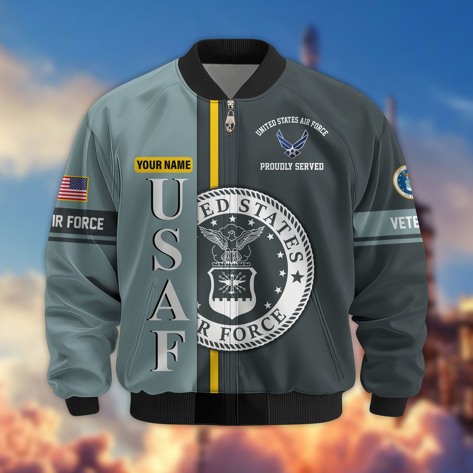 Premium Custom USAF Veteran Bomber Jacket VPVC802104, Gifts For US Air Force Veteran, Gifts On Father's Day, Veterans Day.