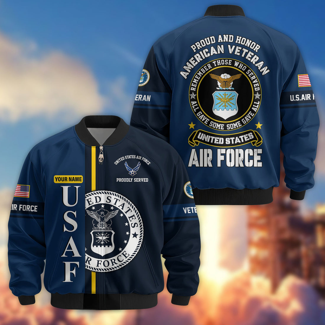 Premium Custom USAF Veteran Bomber Jacket VPVC802112, Gifts For US Air Force Veteran, Gifts On Father's Day, Veterans Day.
