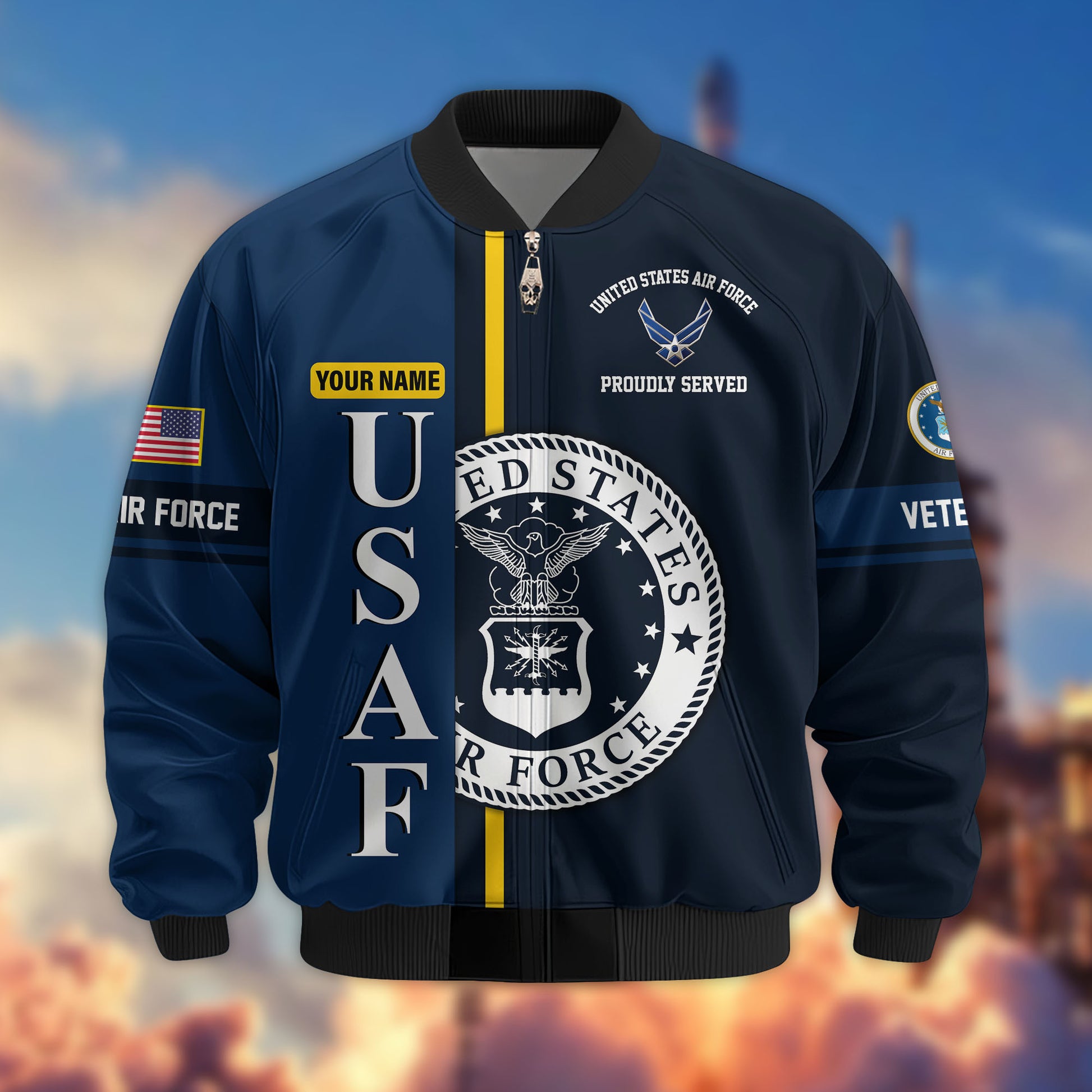 Premium Custom USAF Veteran Bomber Jacket VPVC802112, Gifts For US Air Force Veteran, Gifts On Father's Day, Veterans Day.