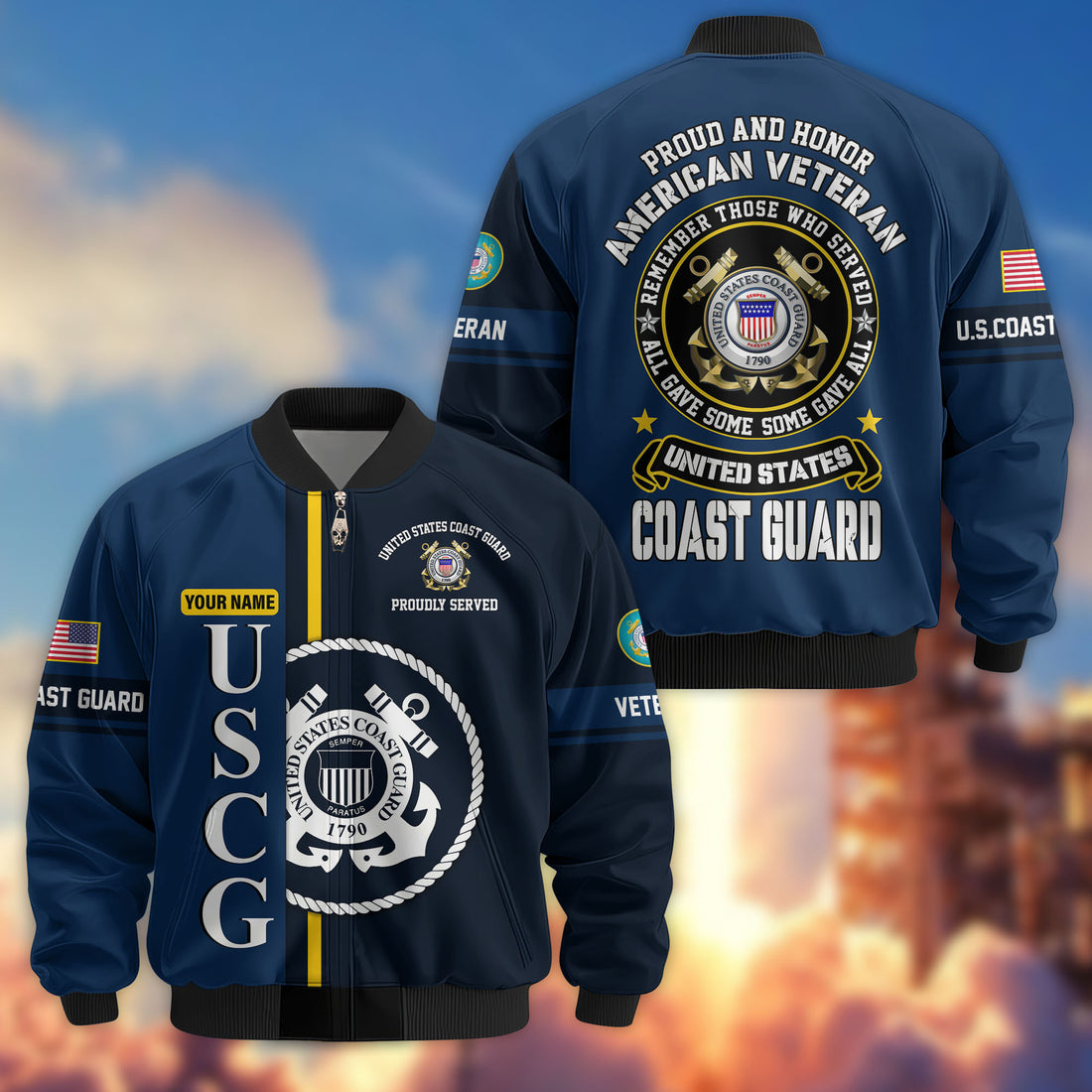 Premium Custom USCG Veteran Bomber Jacket VPVC802105, Gifts For Coast Guard Veteran, Gifts On Father's Day, Veterans Day.